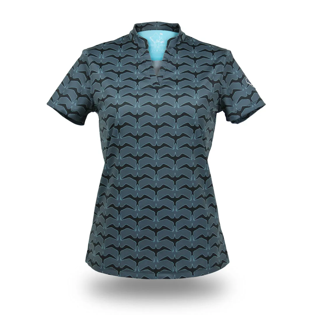 Iwa Flock Charcoal Sky - OGA Ladies Polo - Charcoal / Sky Blue