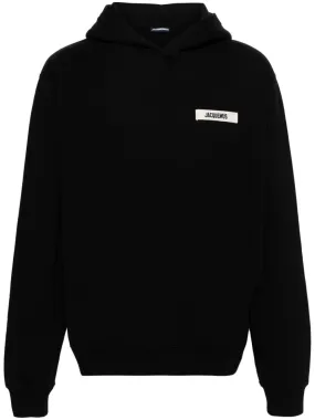 Jacquemus Le hoodie noir avec patch logo en gros grain