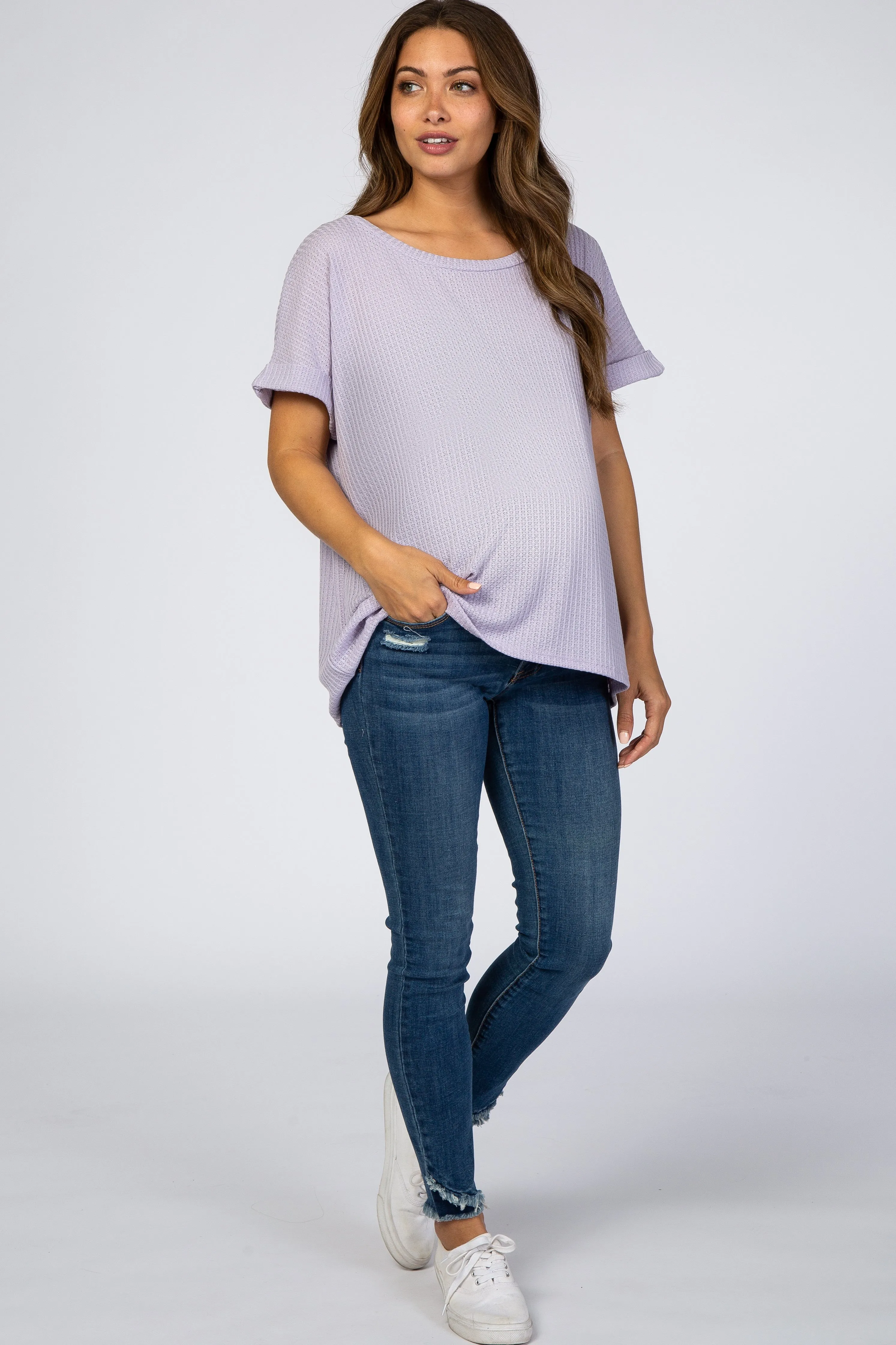 Lavender Boxy Waffle Knit Maternity Top