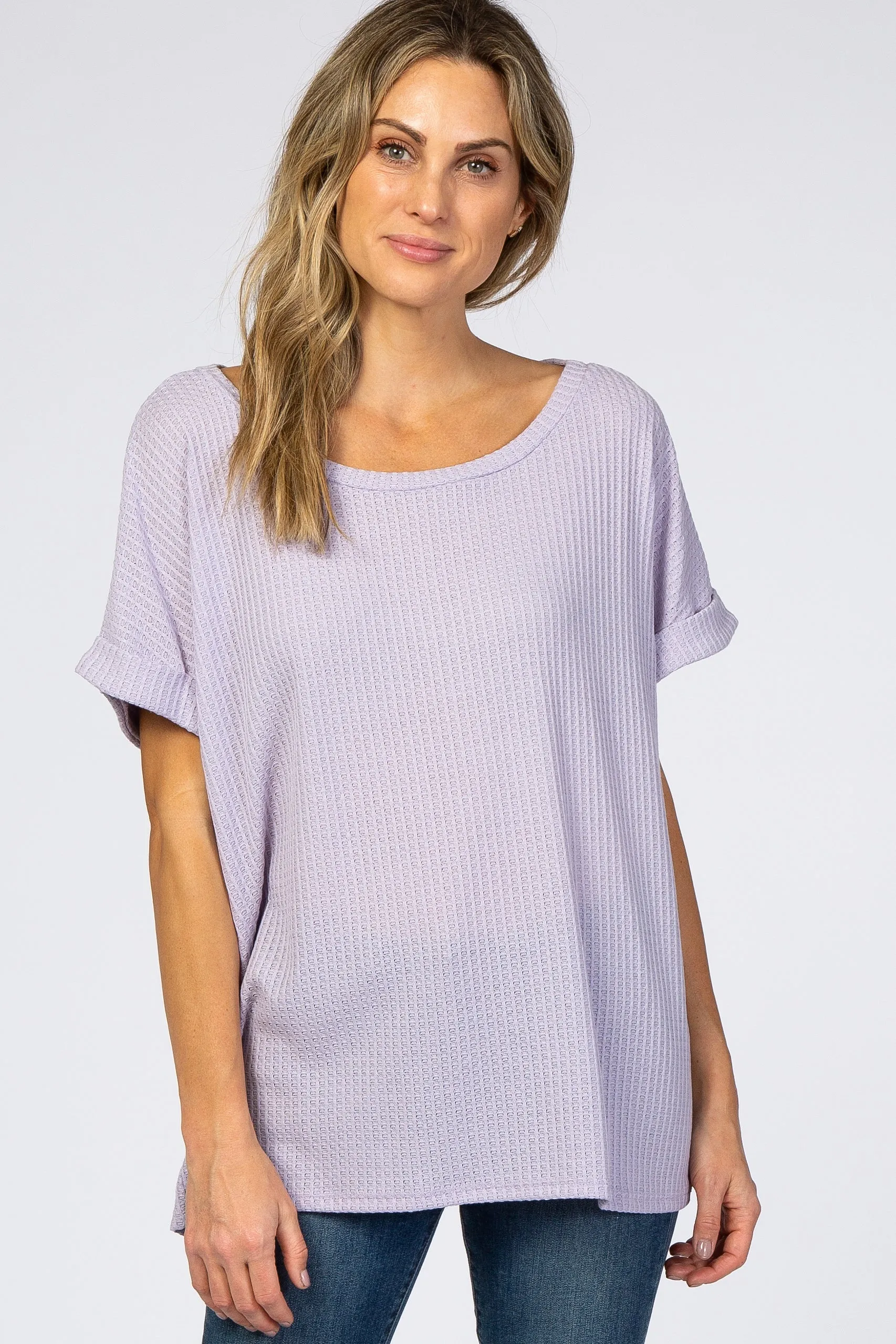 Lavender Boxy Waffle Knit Top