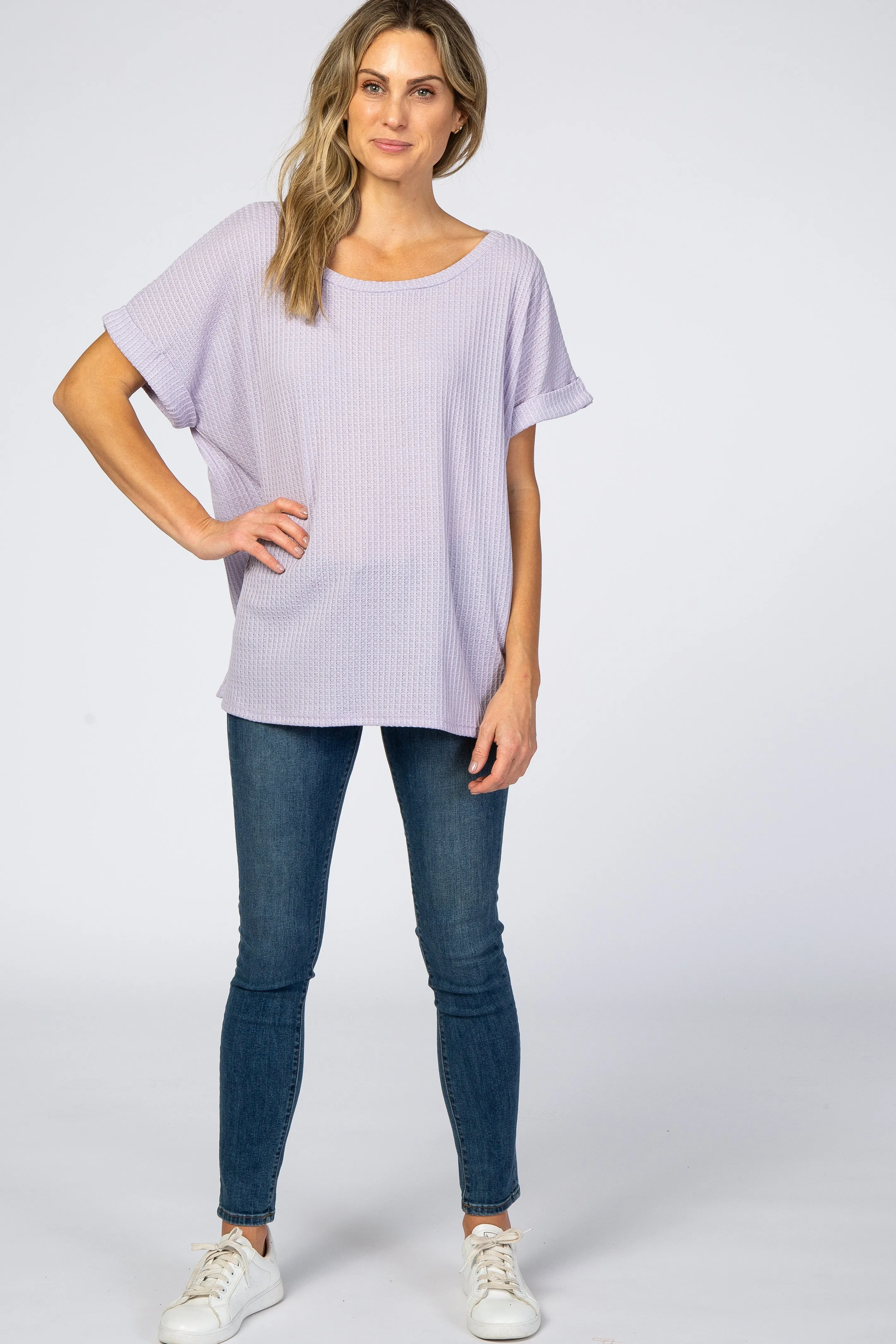 Lavender Boxy Waffle Knit Top