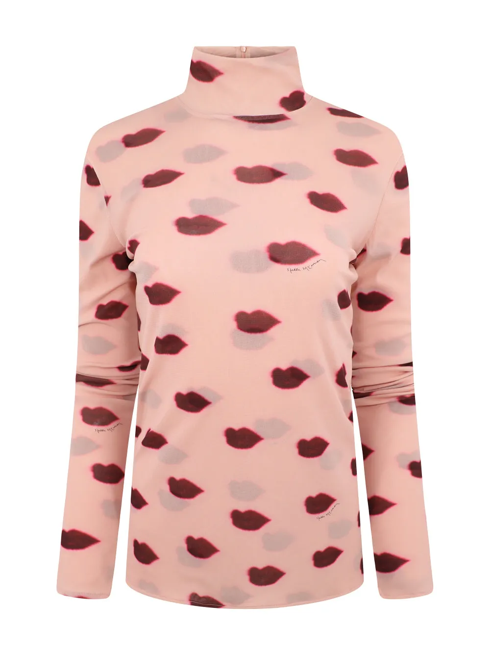 Lips Mesh Print High Neck Top