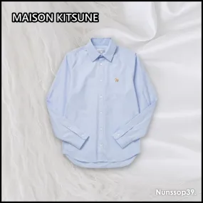 MAISON KITSUNE  |Street Style Long Sleeves Plain Logo Designers Shirts