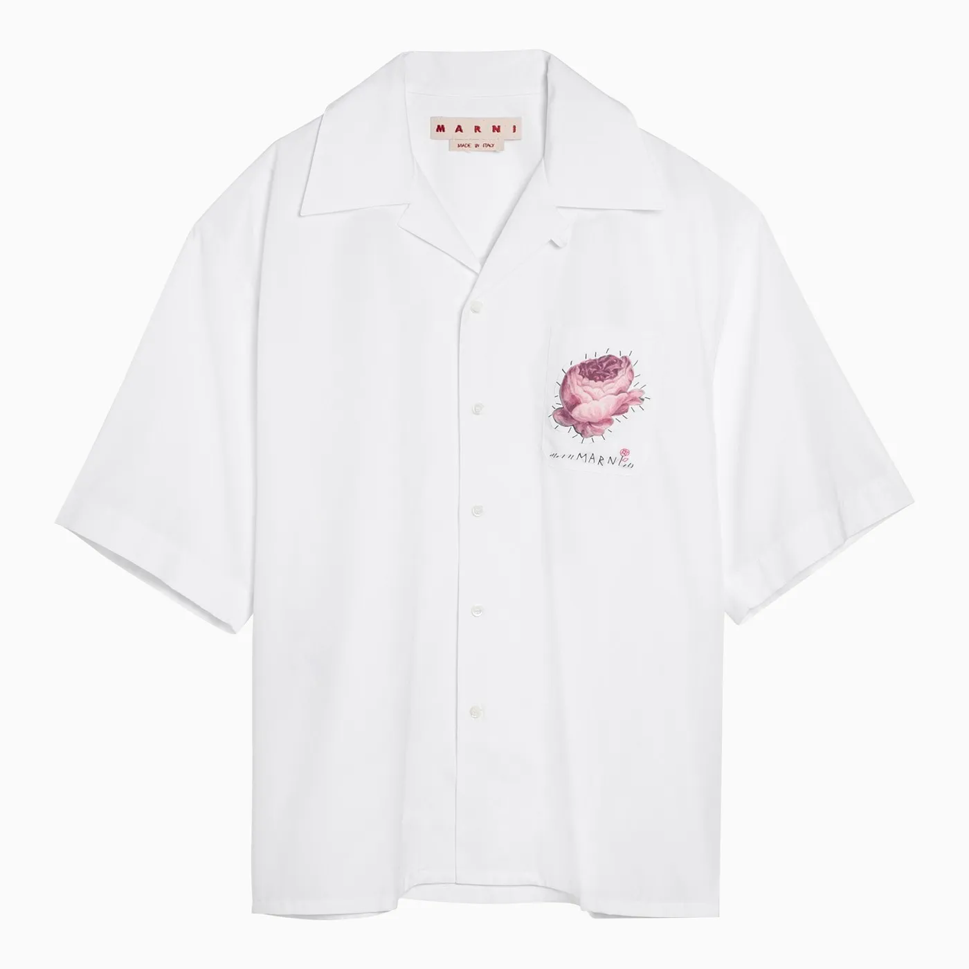 MARNI  |White organic poplin bowling shirt with flower patch