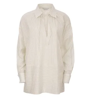 MaxMara  |Stripes Silk Long Sleeves Cotton Shirts & Blouses