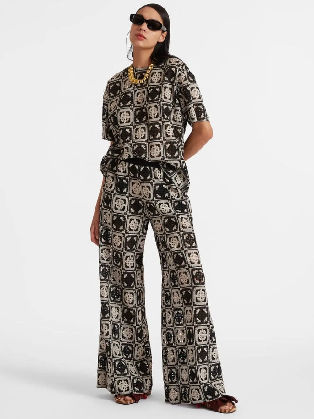 Mini Tiles Macramé Palazzo Pants