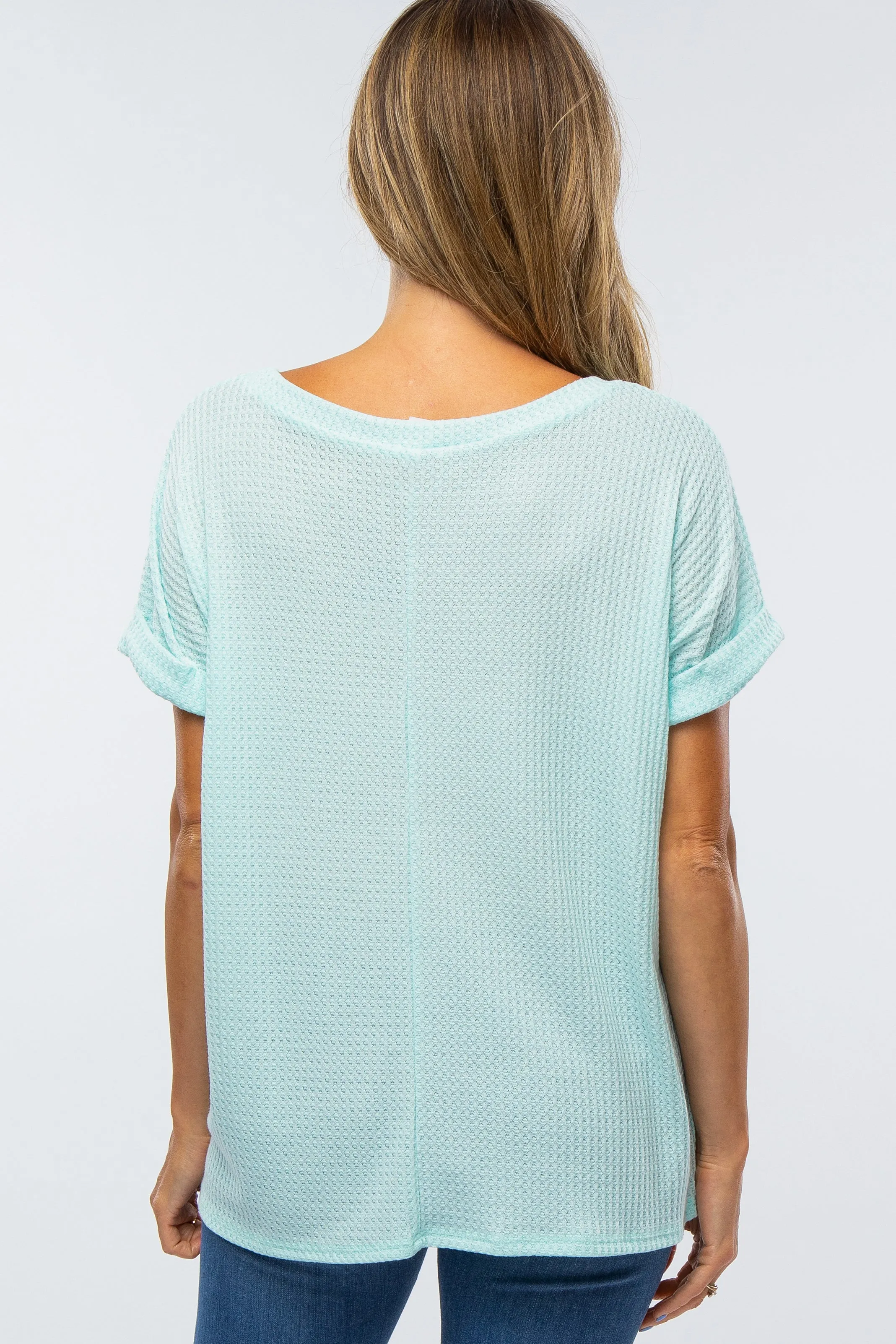 Mint Green Boxy Waffle Knit Top