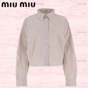 MiuMiu  |Stripes Long Sleeves Cotton Shirts & Blouses