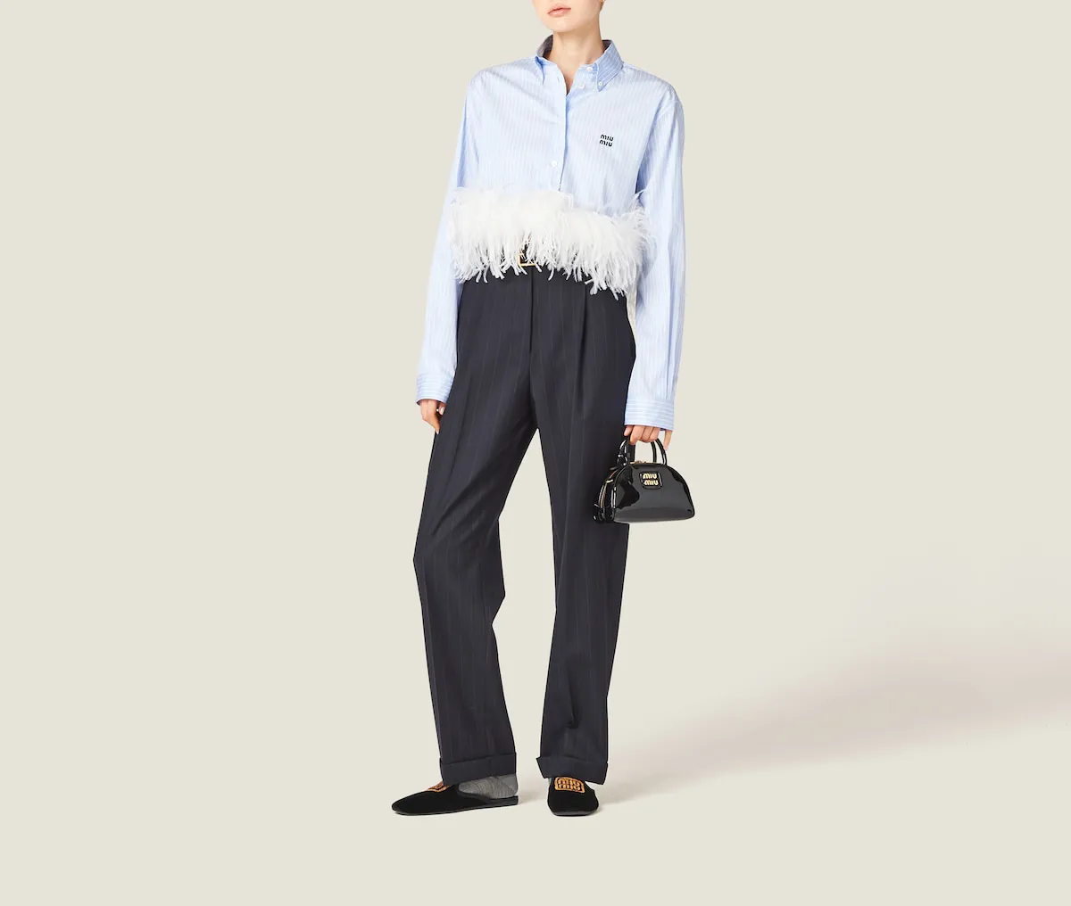 MiuMiu  |Stripes Long Sleeves Plain Cotton Logo Shirts & Blouses