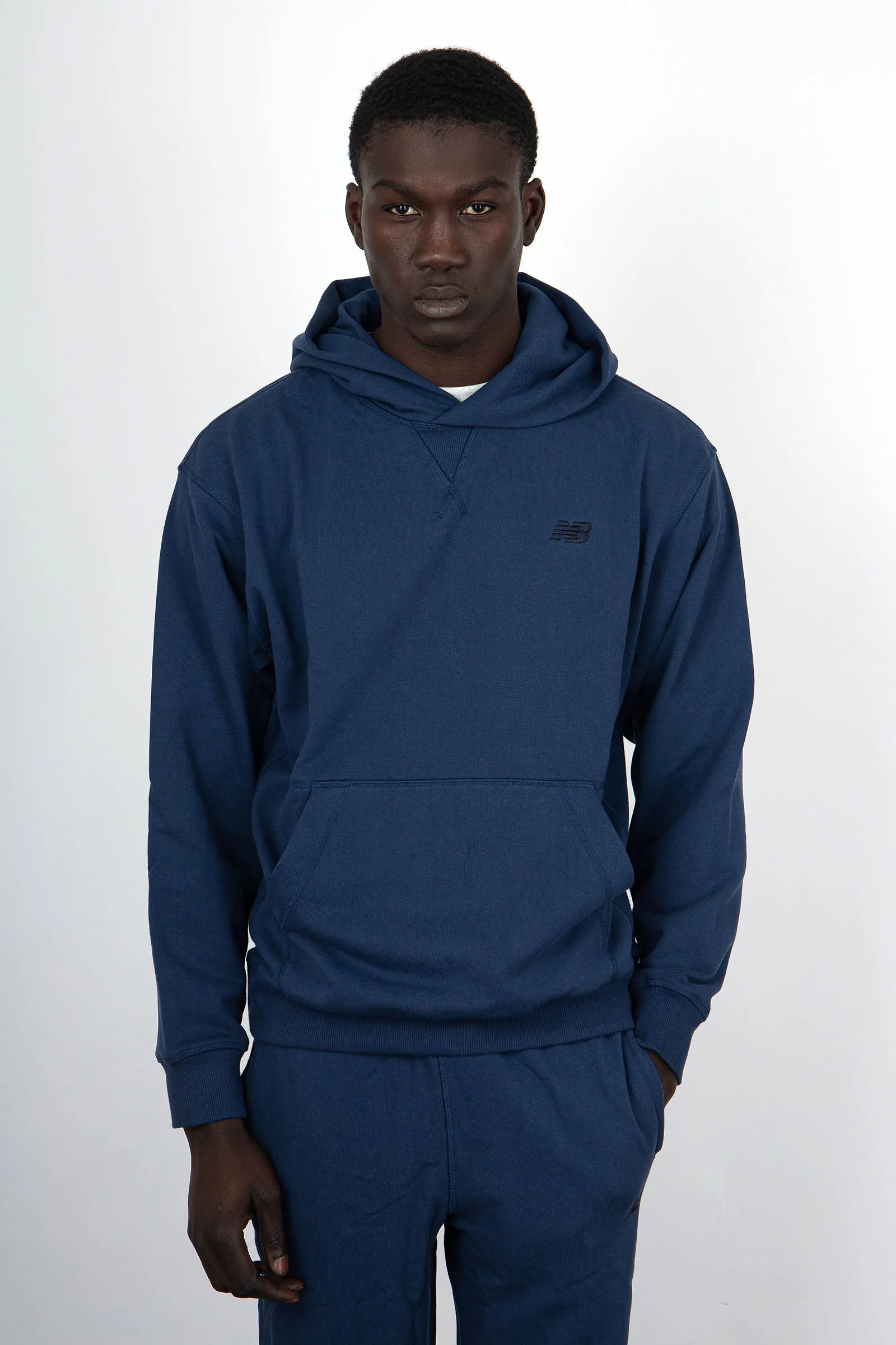 New Balance Felpa Athletics French Terry Hoodie Cotone Blu Navy