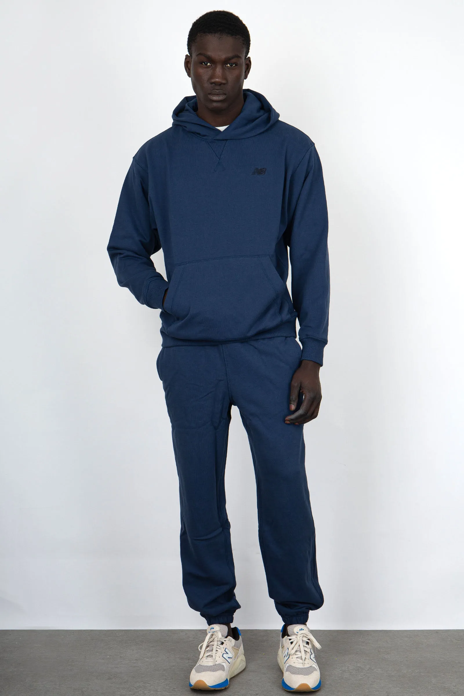 New Balance Felpa Athletics French Terry Hoodie Cotone Blu Navy