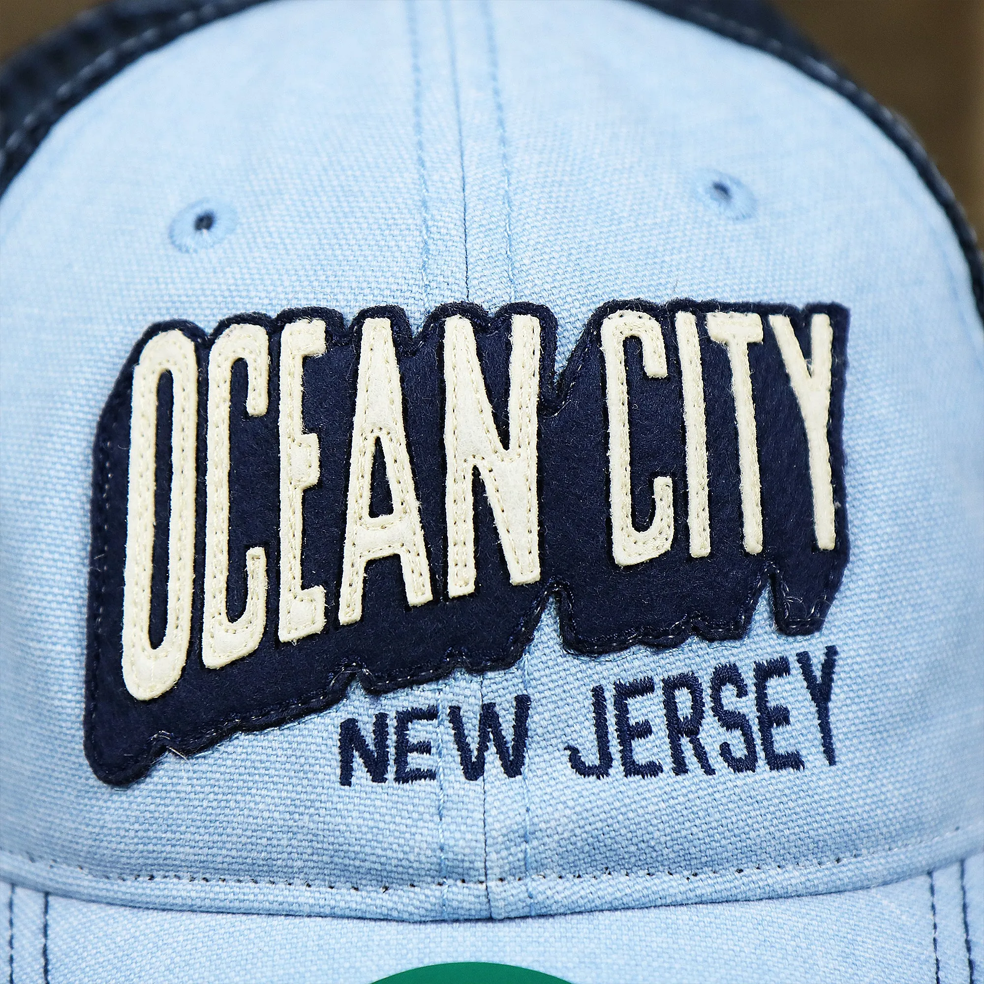 OCNJ Block Ocean City Wordmark Mesh Trucker Hat | Light Blue Trucker Hat