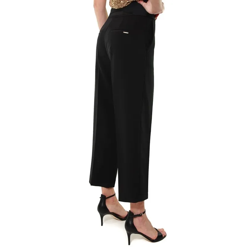 PANTALONE ELEGANTE VITA ALTA CON INSERTI DI RASO, NERO