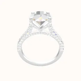 Petite Cathedral Three Row Engagement Ring With Pave Petal Four Prong Head