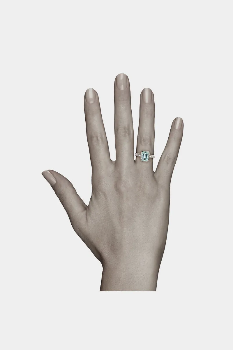 Pixel Dust Solitaire Ring - Emerald Cut Pale Green Tourmaline in White Gold