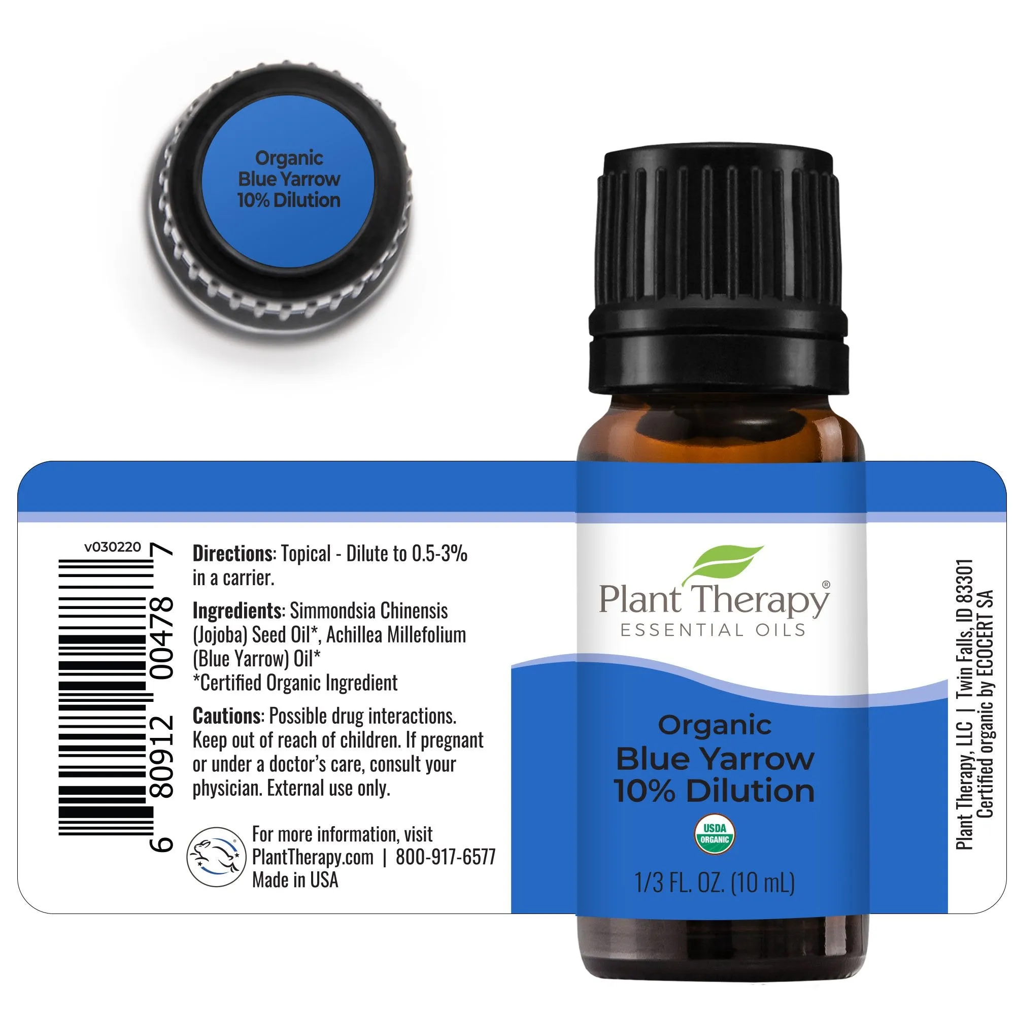 Plant Therapy Blue Yarrow Organic 10% Diluted Essential Oil 10ml