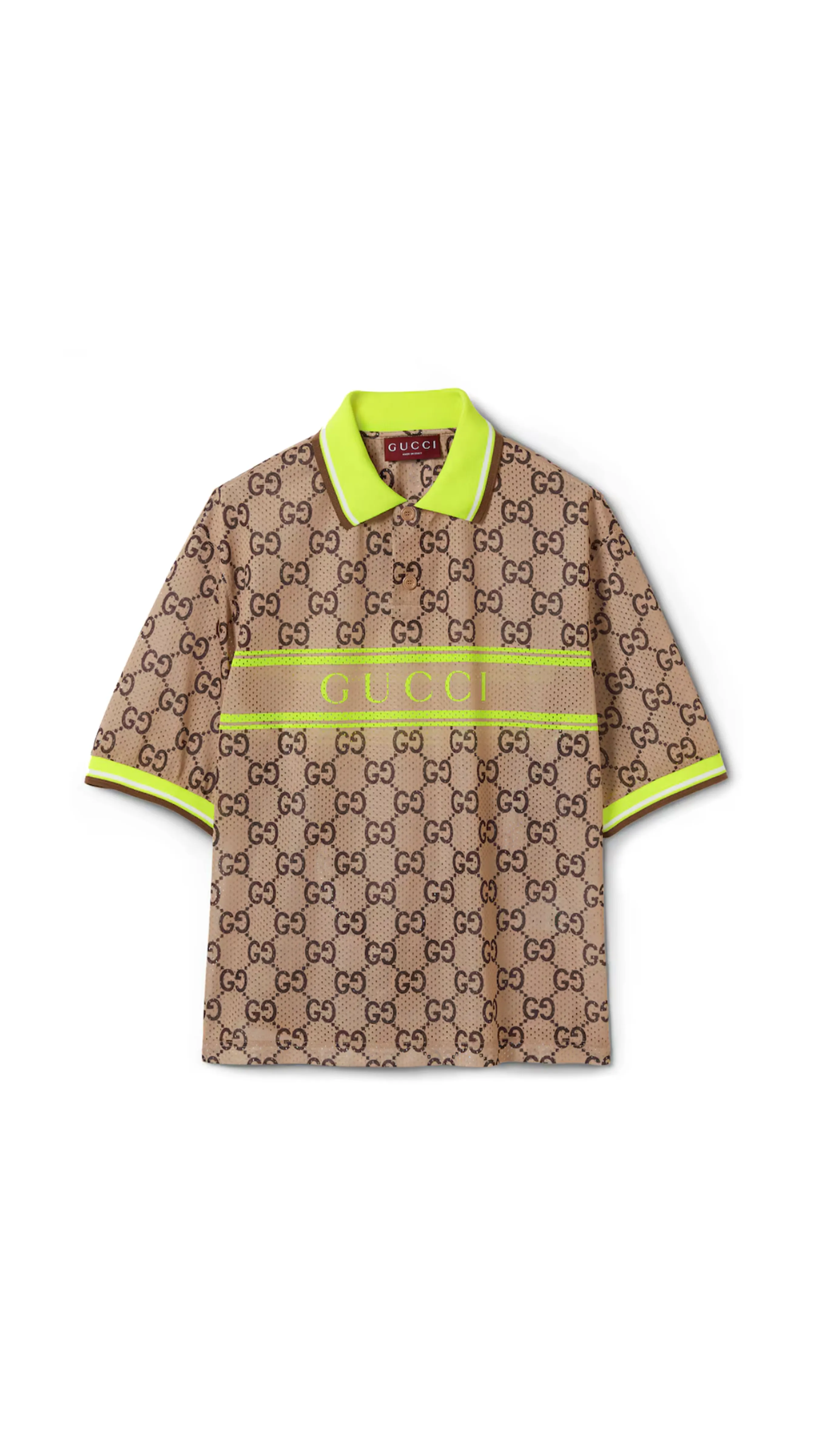 Poly Mesh GG Polo Shirt - Beige/Yellow