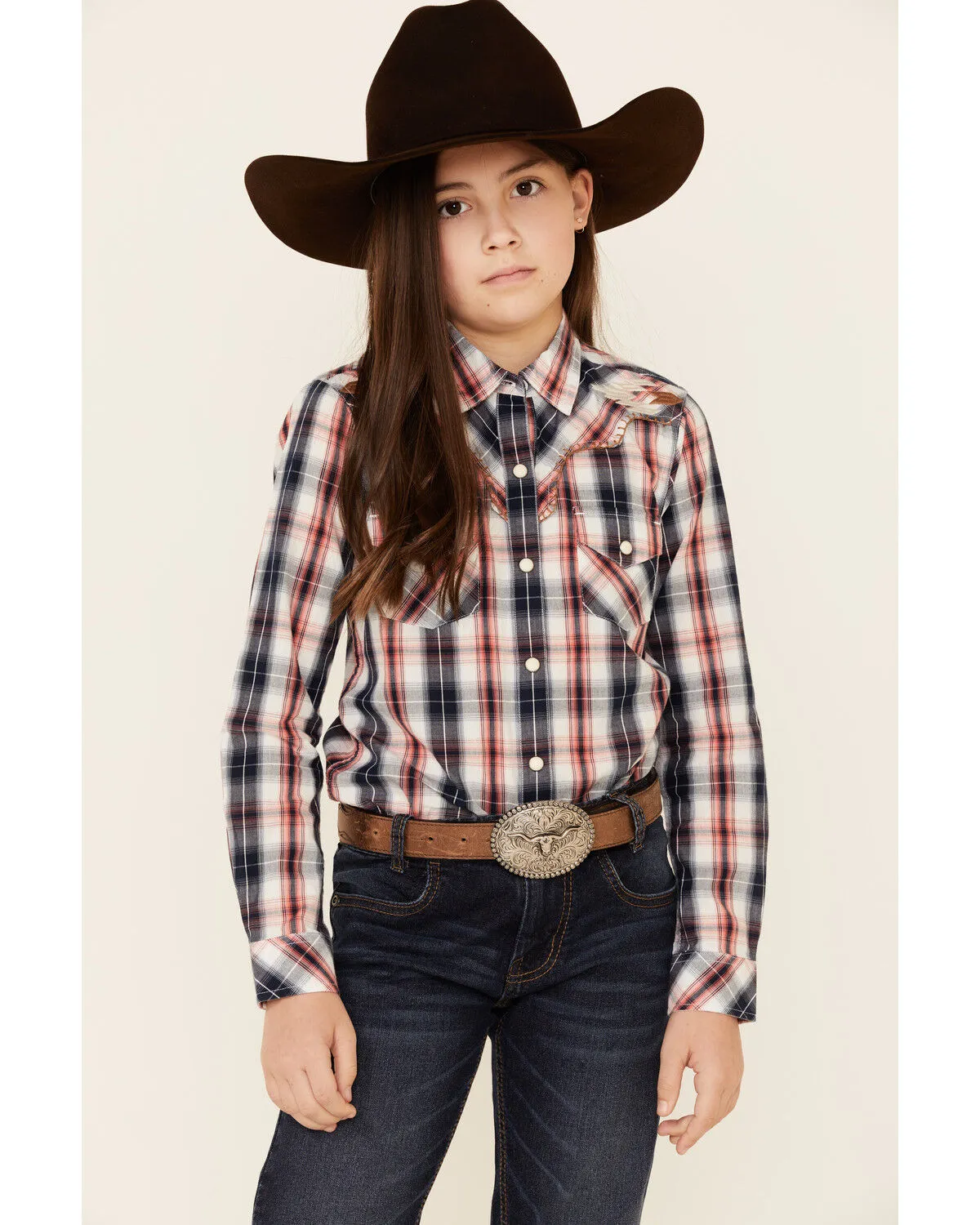 Product Name:  Ariat Girls' R.E.A.L Dynamic Plaid Print Southwestern Yoke Long Sleeve Western Shirt