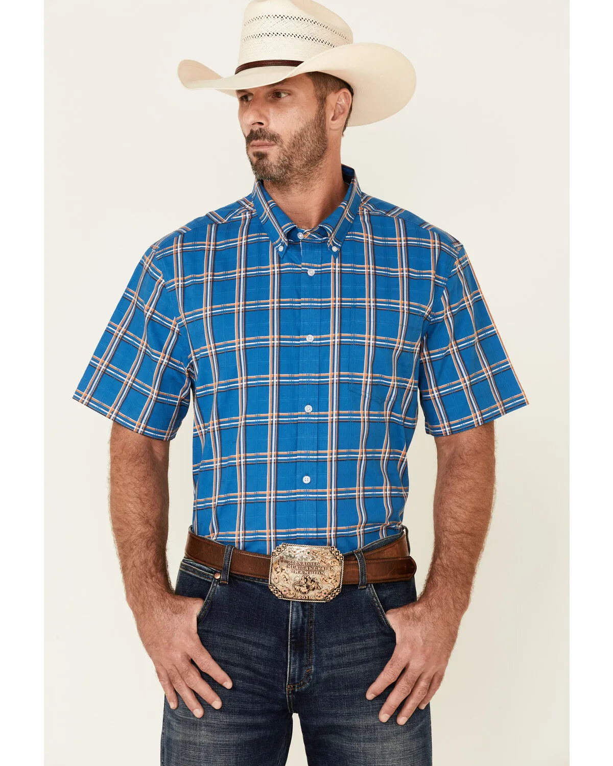 Product Name:  Cody James Core Men's Volt Plaid Print Short Sleeve Button Down Western Shirt