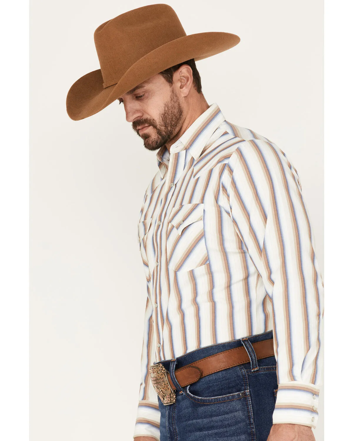 Product Name:  Ely Walker Men's Striped Long Sleeve Pearl Snap Western Shirt