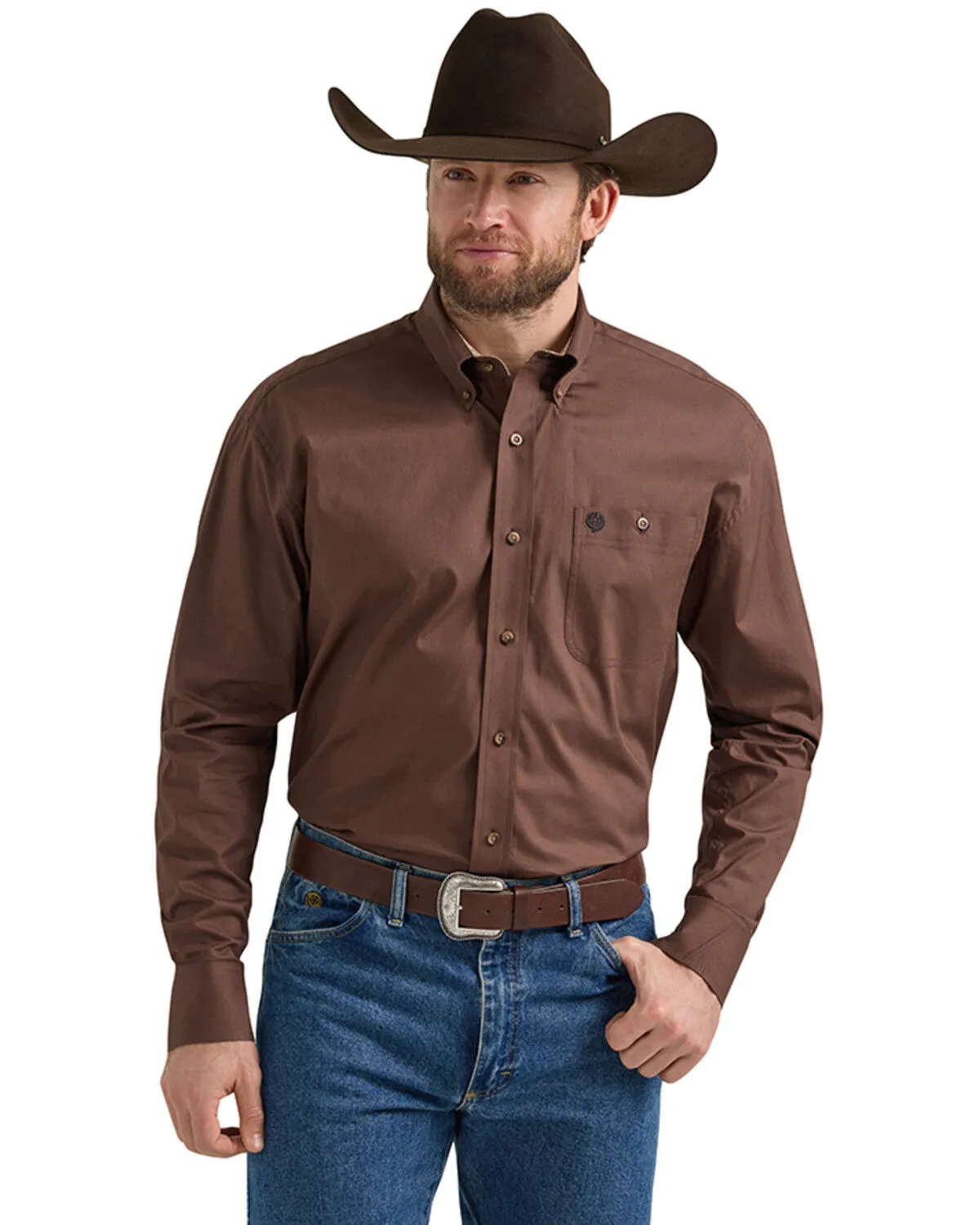 Product Name:  George Strait by Wrangler Men's Solid Long Sleeve Button-Down Stretch Western Shirt - Big