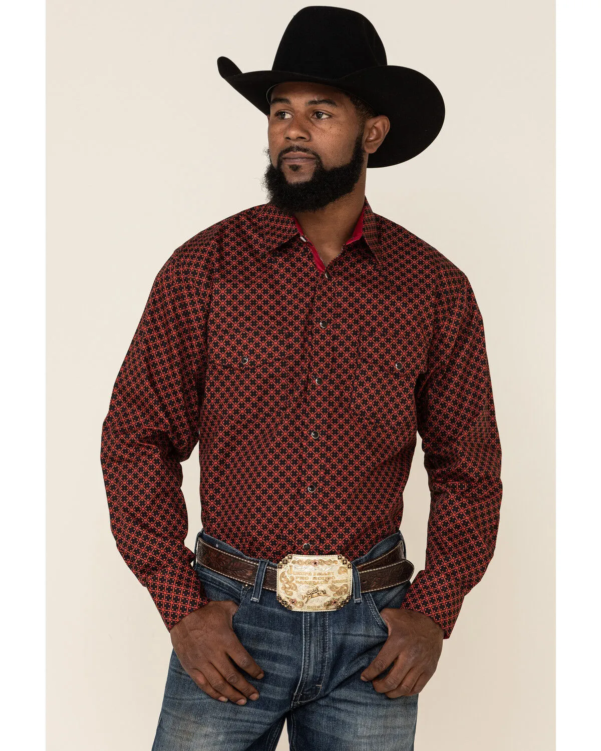 Product Name:  Resistol Men's Red Camden Geo Print Long Sleeve Western Shirt