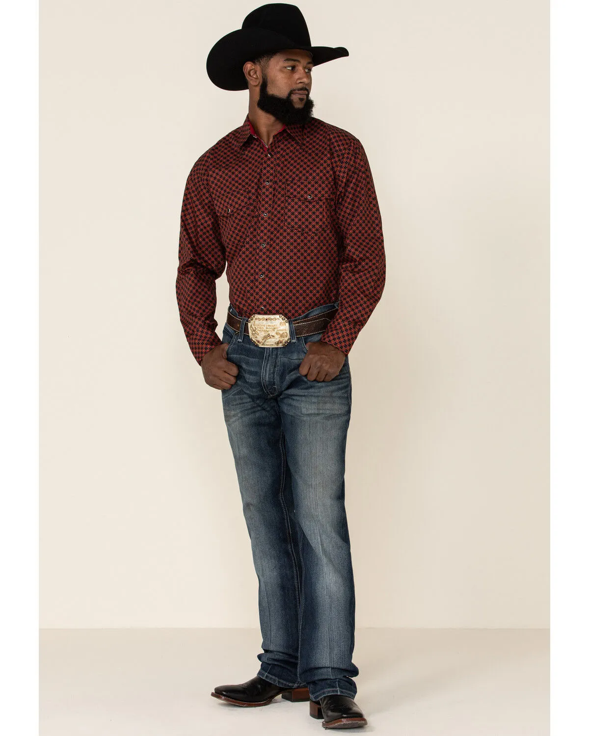 Product Name:  Resistol Men's Red Camden Geo Print Long Sleeve Western Shirt