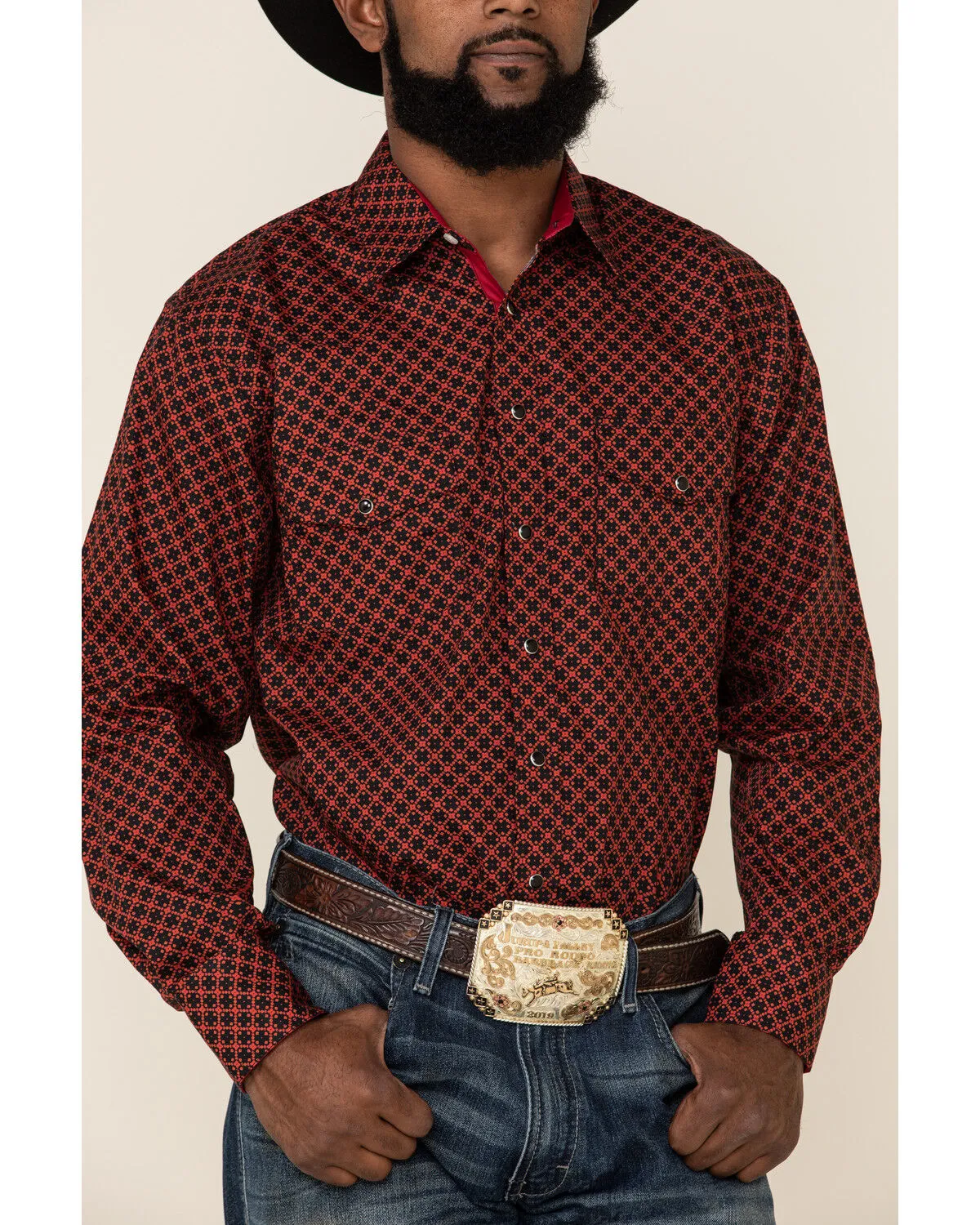 Product Name:  Resistol Men's Red Camden Geo Print Long Sleeve Western Shirt