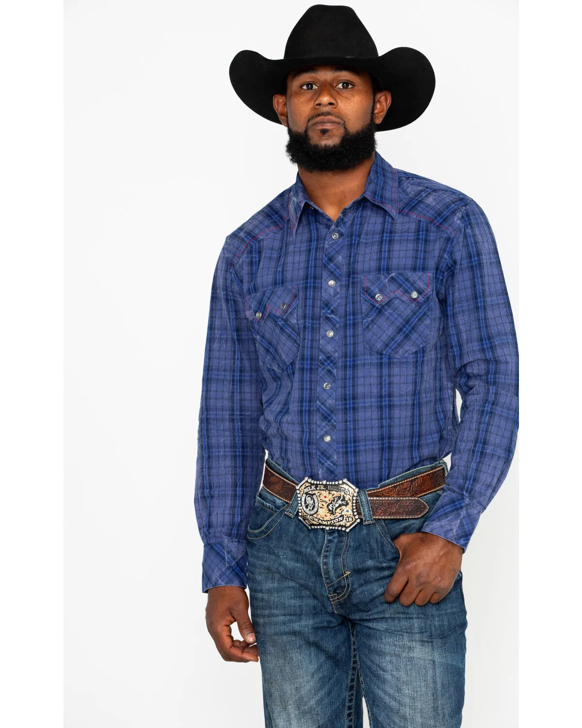 Product Name:  Rock & Roll Denim Men's Plaid Print Long Sleeve Western Shirt