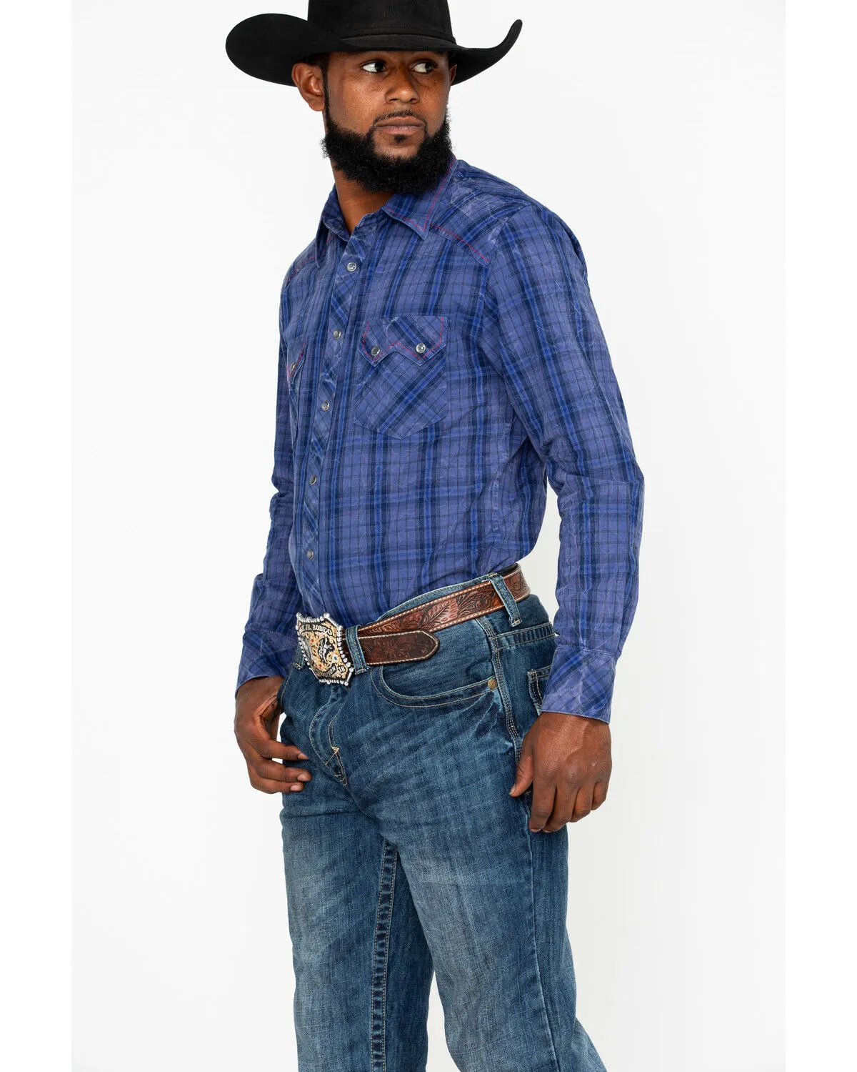 Product Name:  Rock & Roll Denim Men's Plaid Print Long Sleeve Western Shirt