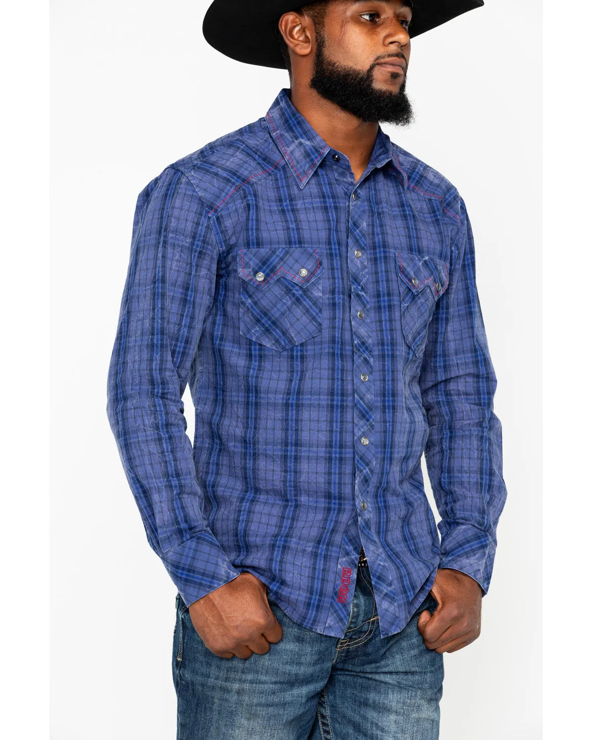 Product Name:  Rock & Roll Denim Men's Plaid Print Long Sleeve Western Shirt