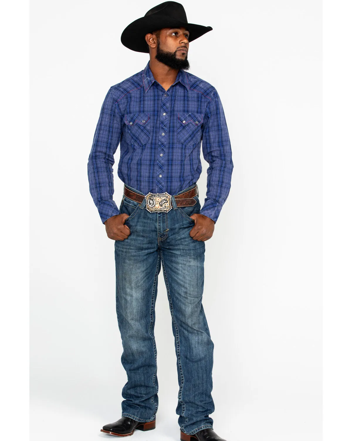 Product Name:  Rock & Roll Denim Men's Plaid Print Long Sleeve Western Shirt