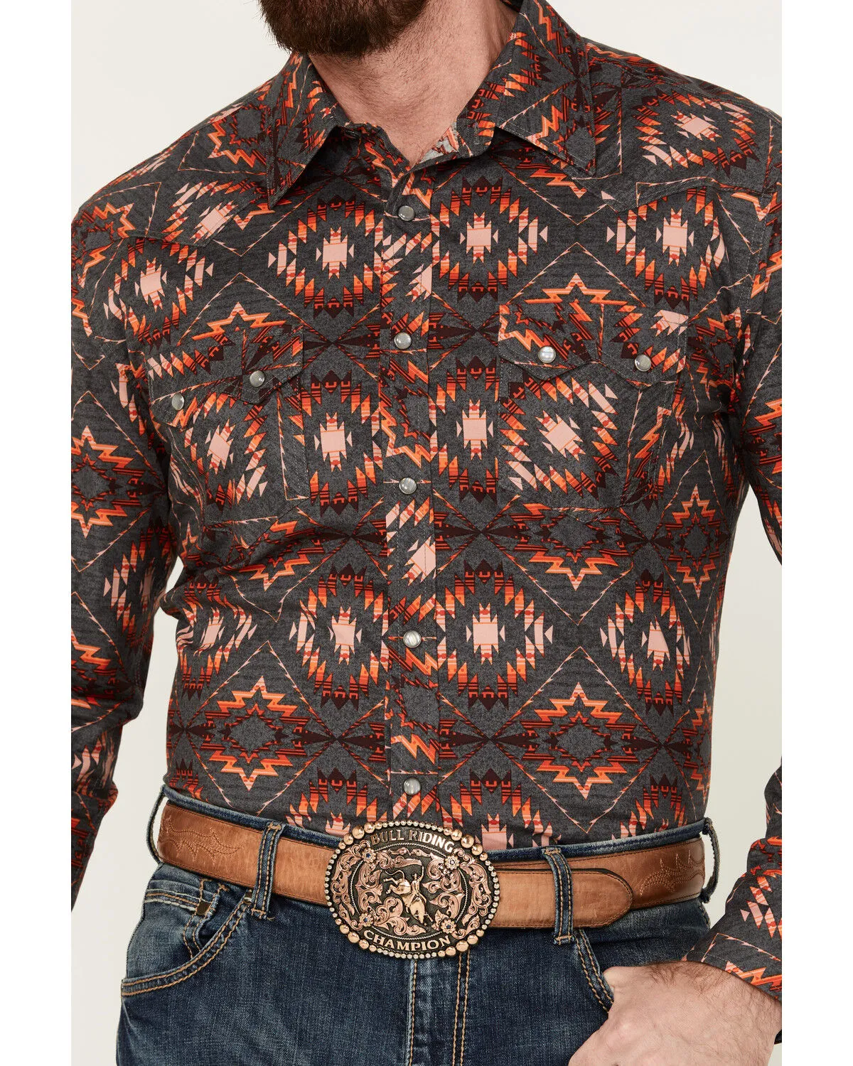 Product Name:  Rock & Roll Denim Men's Southwestern Print Long Sleeve Pearl Snap Stretch Western Shirt