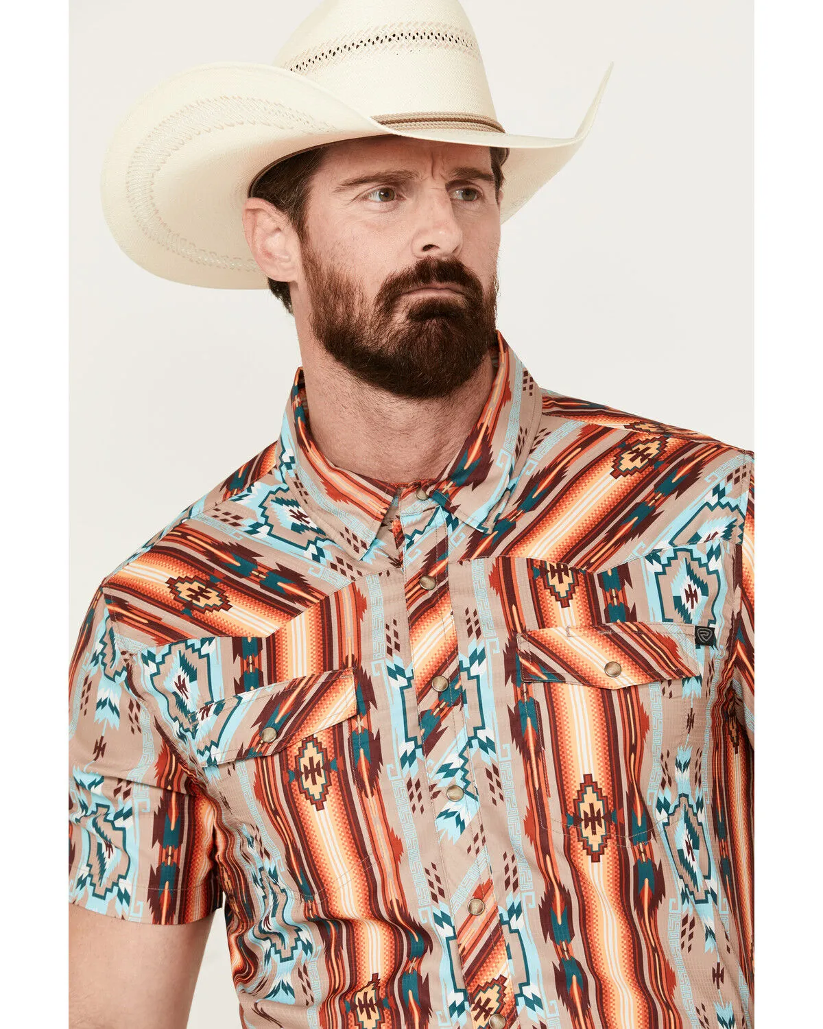 Product Name:  Rock & Roll Denim Men's Southwestern Short Sleeve Pearl Snap Western Shirt