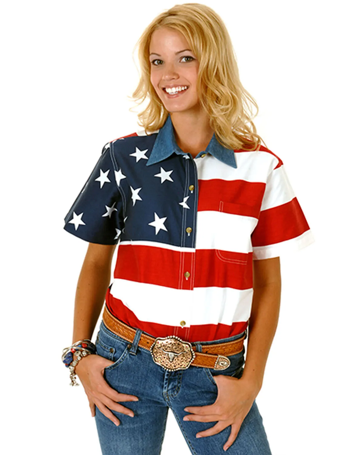 Product Name:  Roper Women's American Flag Short Sleeve Western Shirt