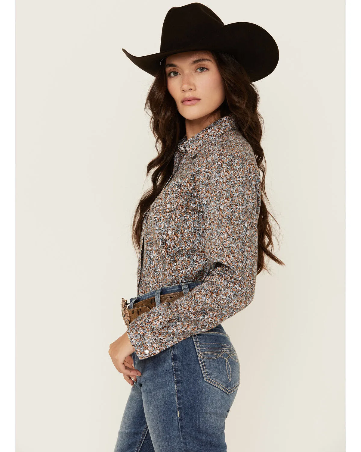 Product Name:  Rough Stock by Panhandle Women's Paisley Print Long Sleeve Snap Western Shirt