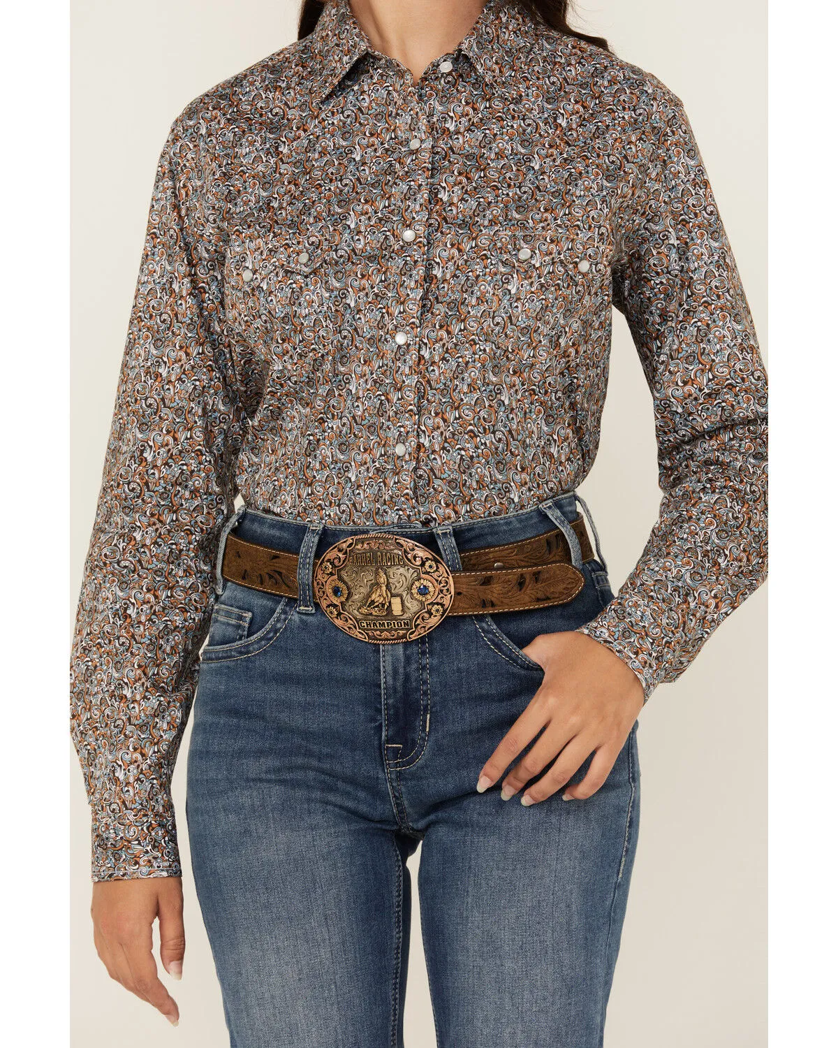 Product Name:  Rough Stock by Panhandle Women's Paisley Print Long Sleeve Snap Western Shirt