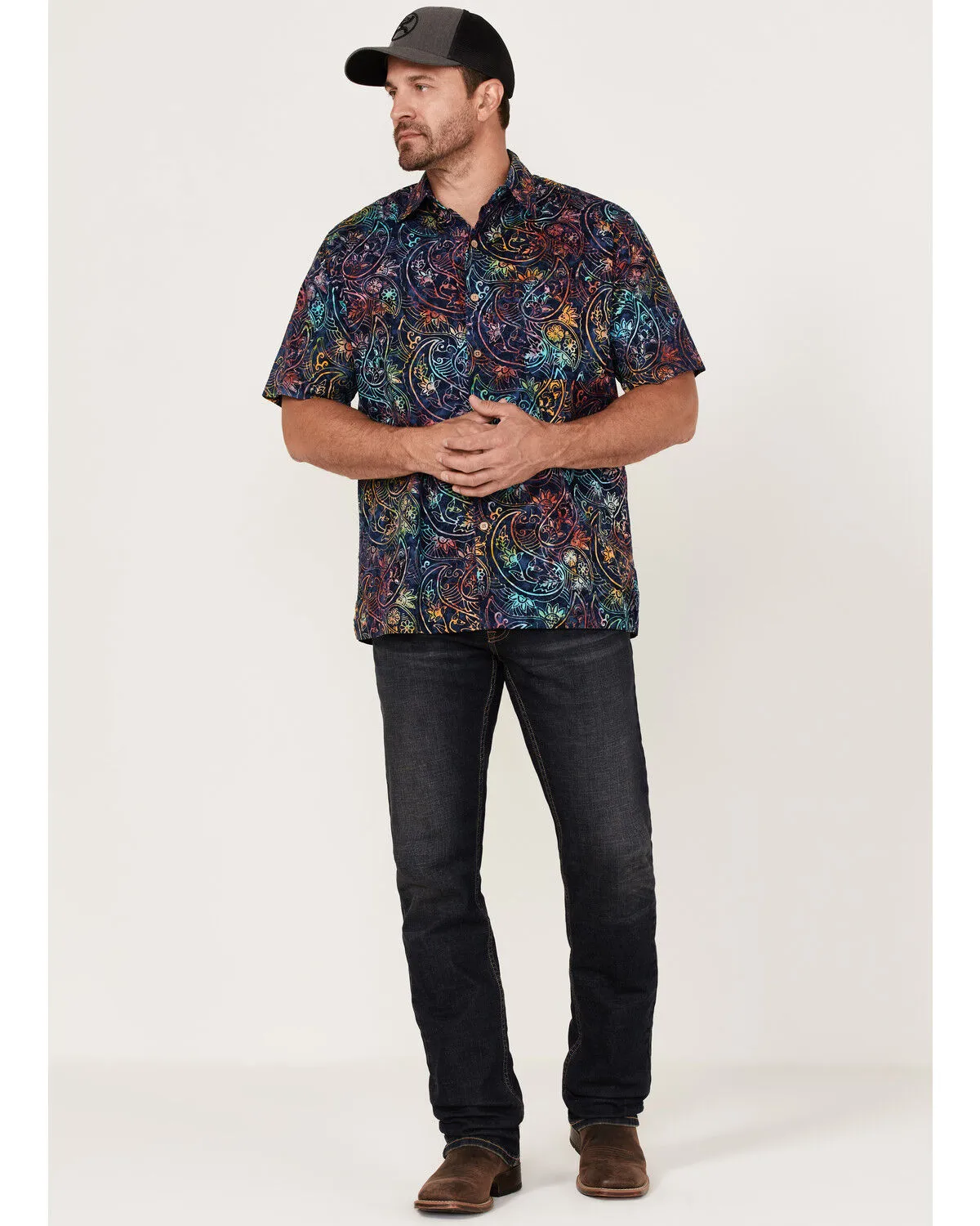 Product Name:  Scully Men's Paisley Floral Print Short Sleeve Button Down Western Shirt