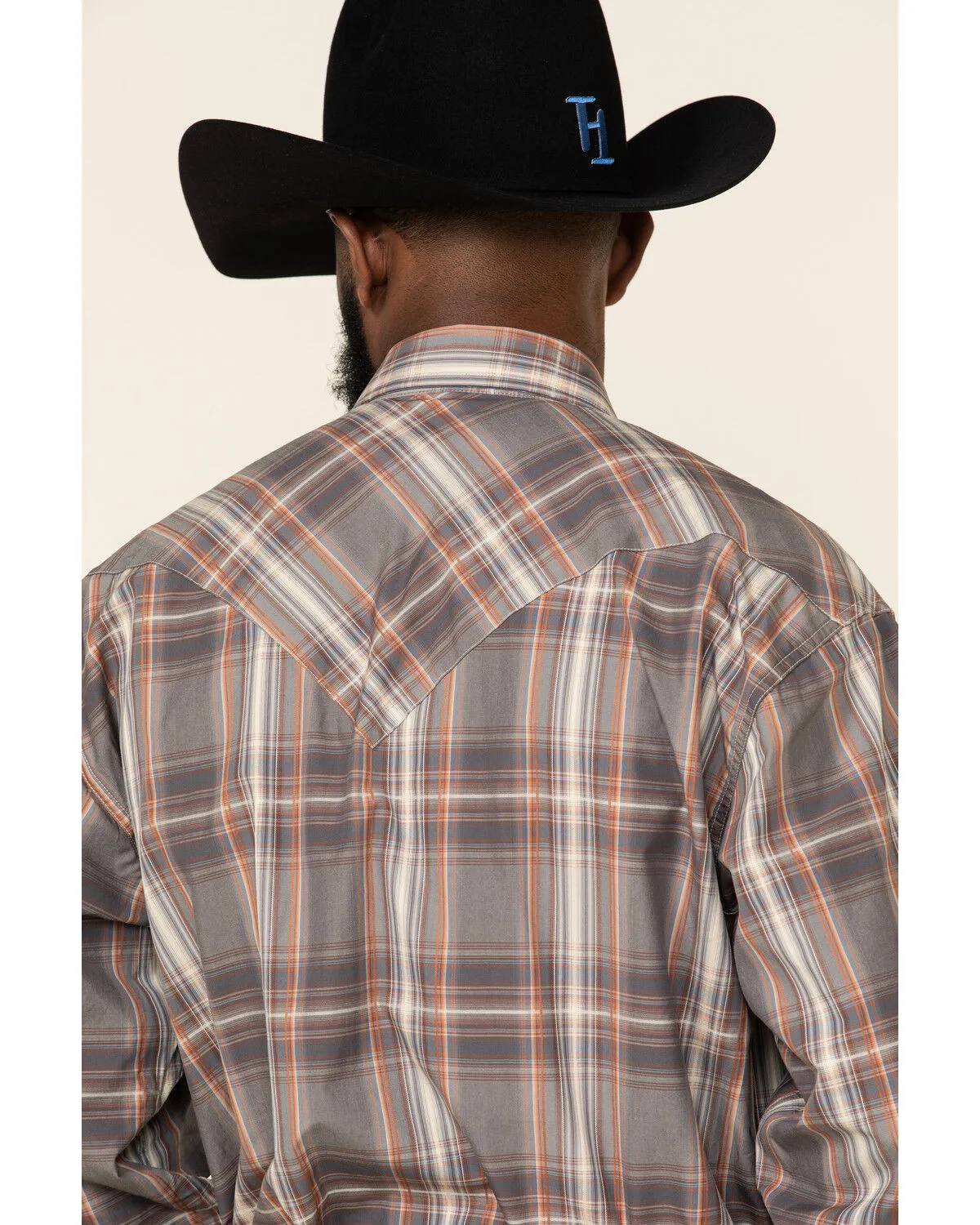 Product Name:  Stetson Men's Gray Adobe Large Plaid Long Sleeve Western Shirt