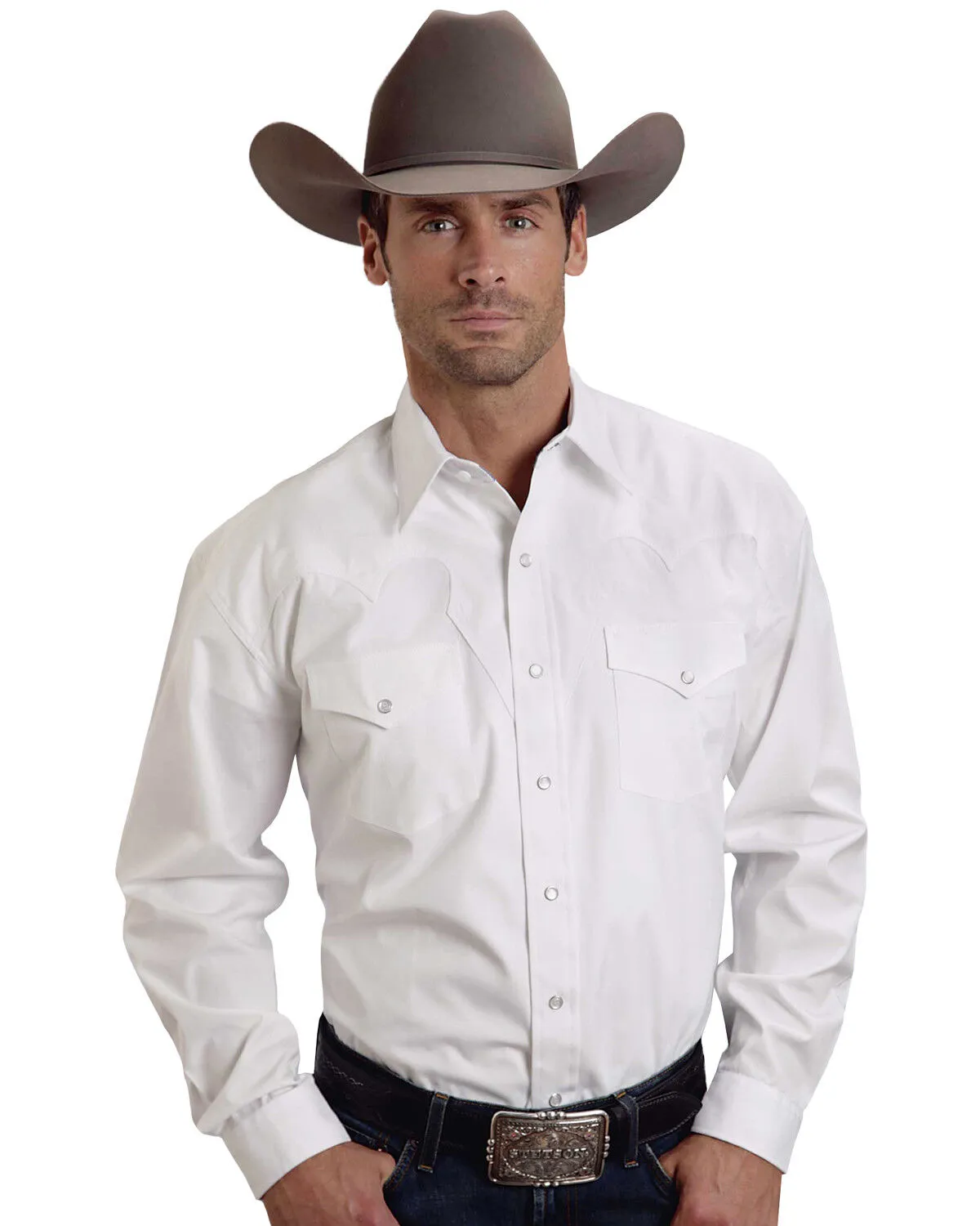 Product Name:  Stetson Men's White Solid Long Sleeve Western Shirt