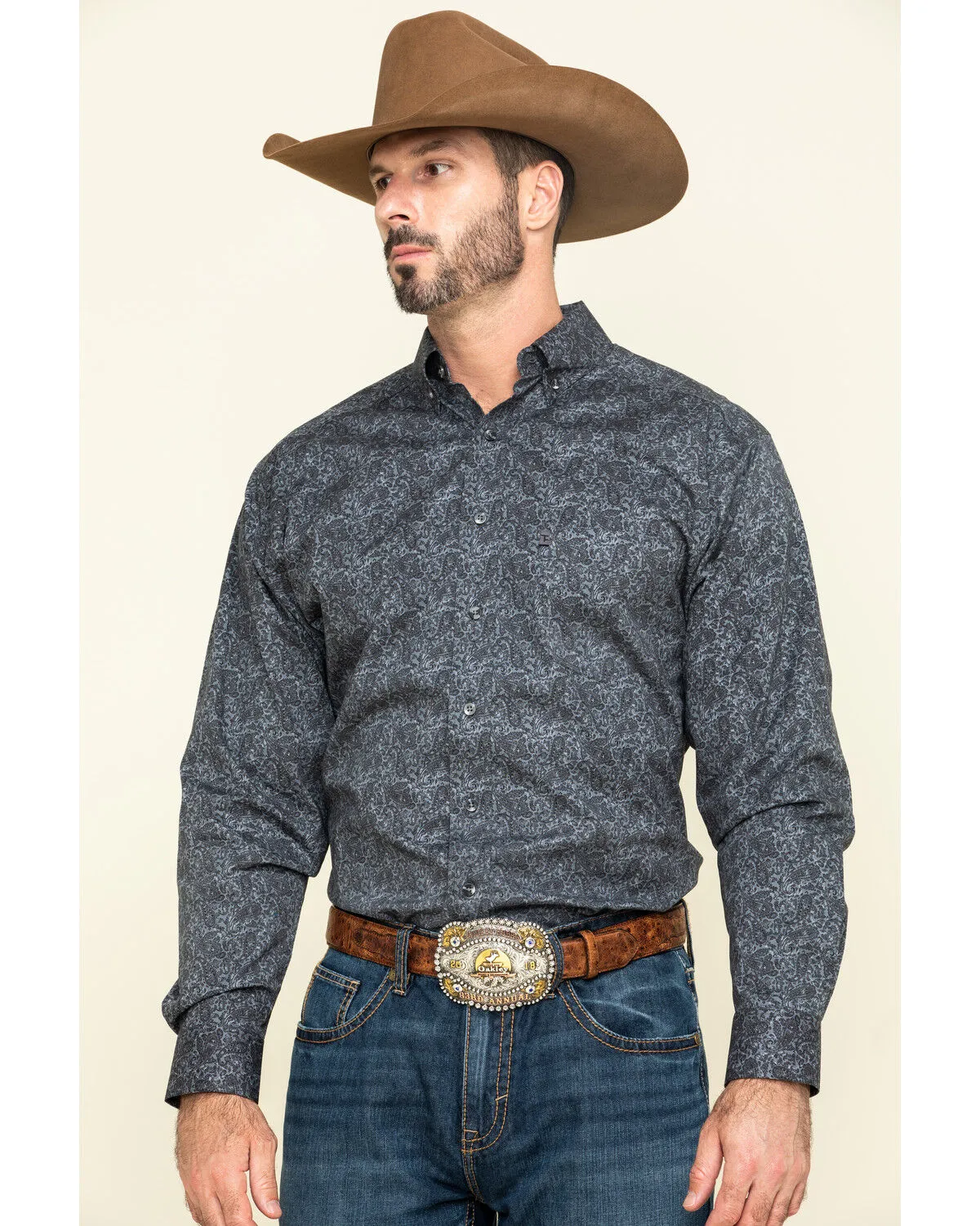 Product Name:  Tuf Cooper Men's Black Stretch Paisley Poplin Print Long Sleeve Western Shirt