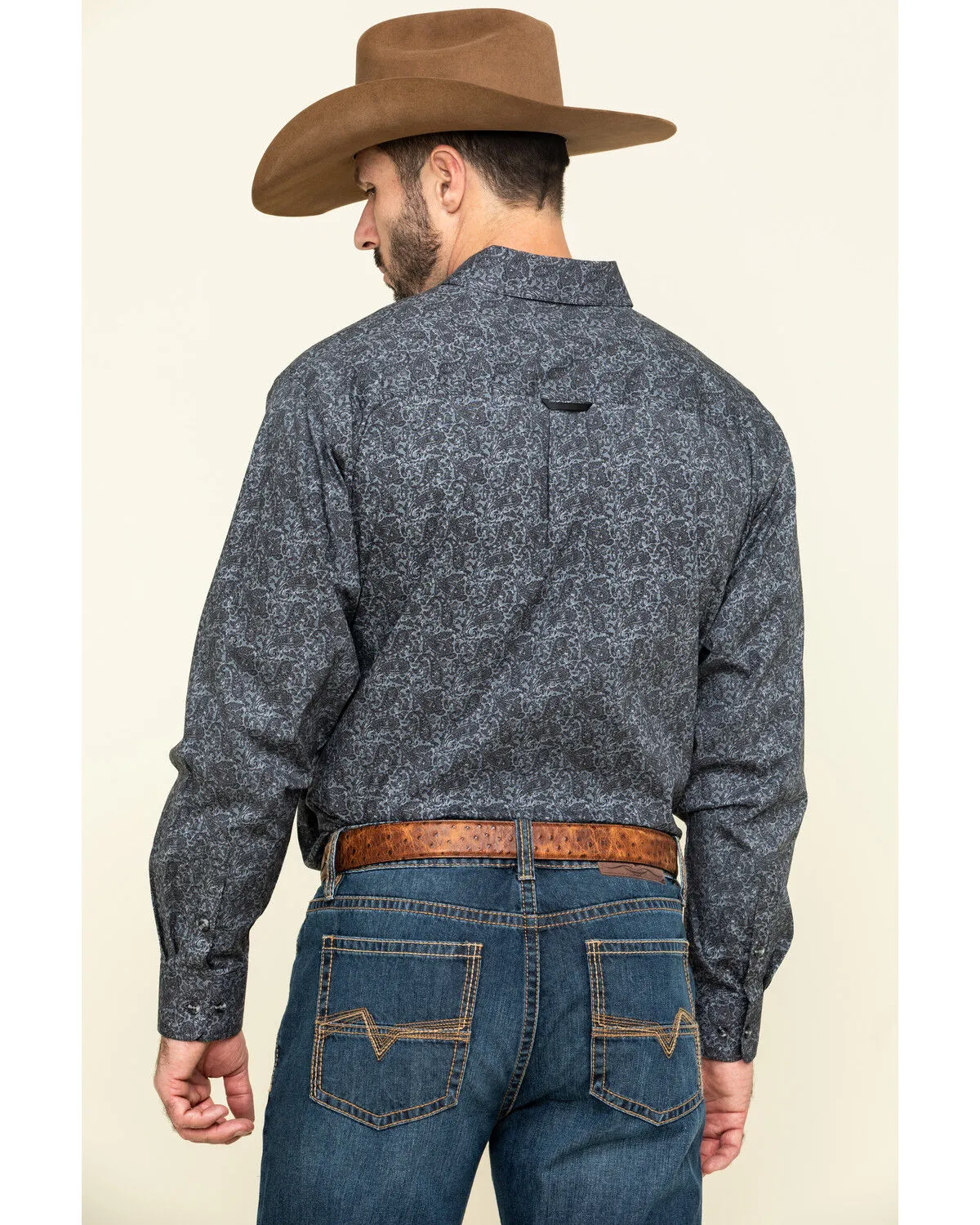 Product Name:  Tuf Cooper Men's Black Stretch Paisley Poplin Print Long Sleeve Western Shirt