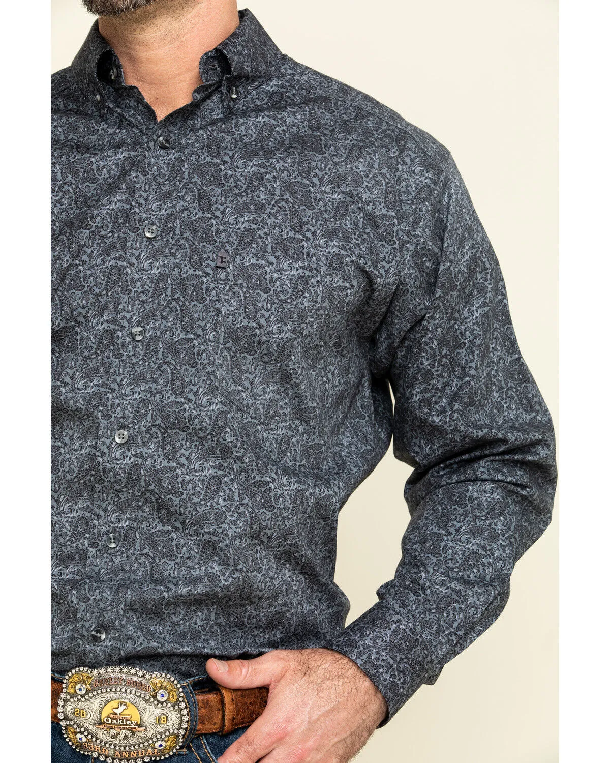 Product Name:  Tuf Cooper Men's Black Stretch Paisley Poplin Print Long Sleeve Western Shirt