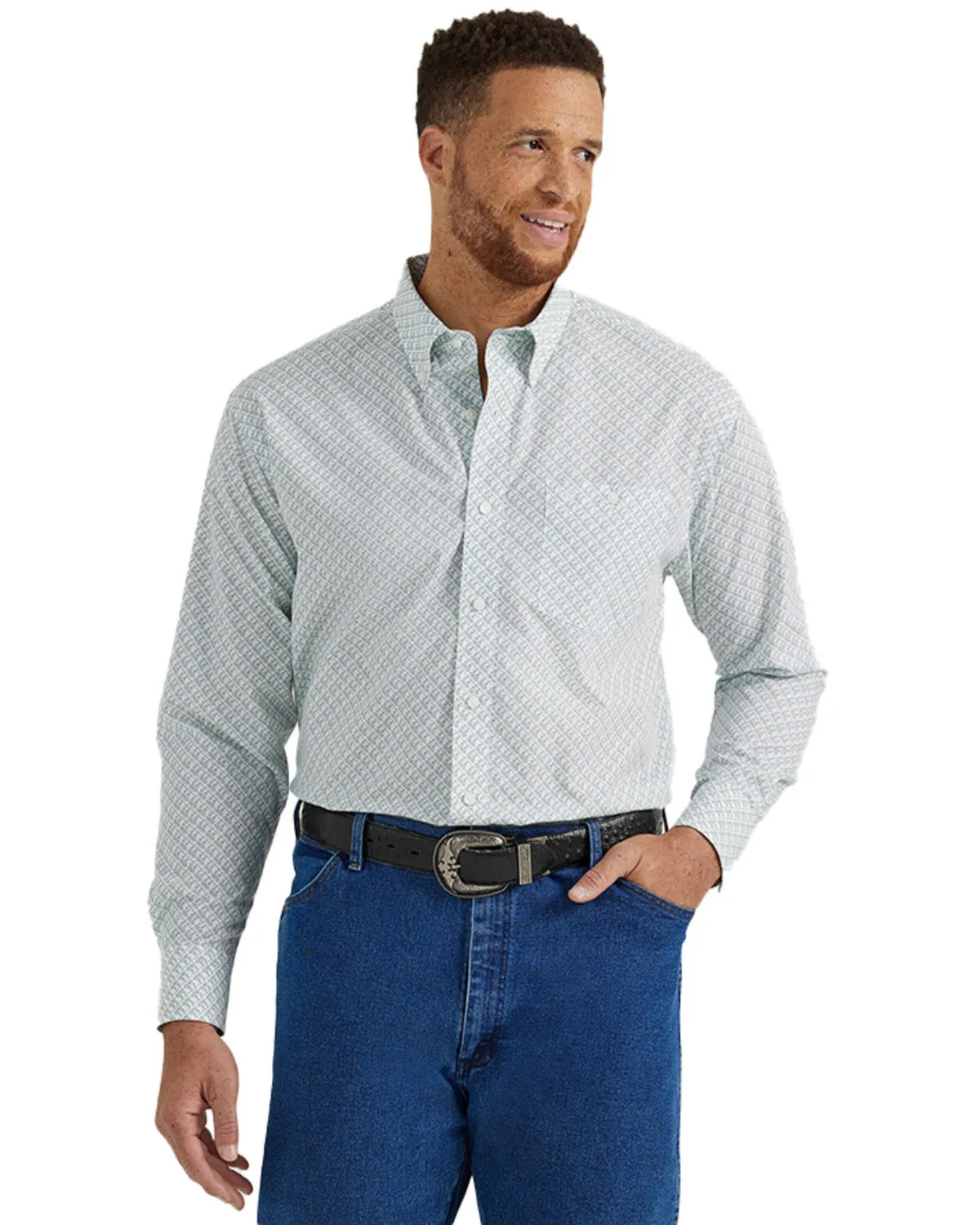 Product Name:  Wrangler Men's Classic Print Long Sleeve Button-Down Western Shirt - Tall