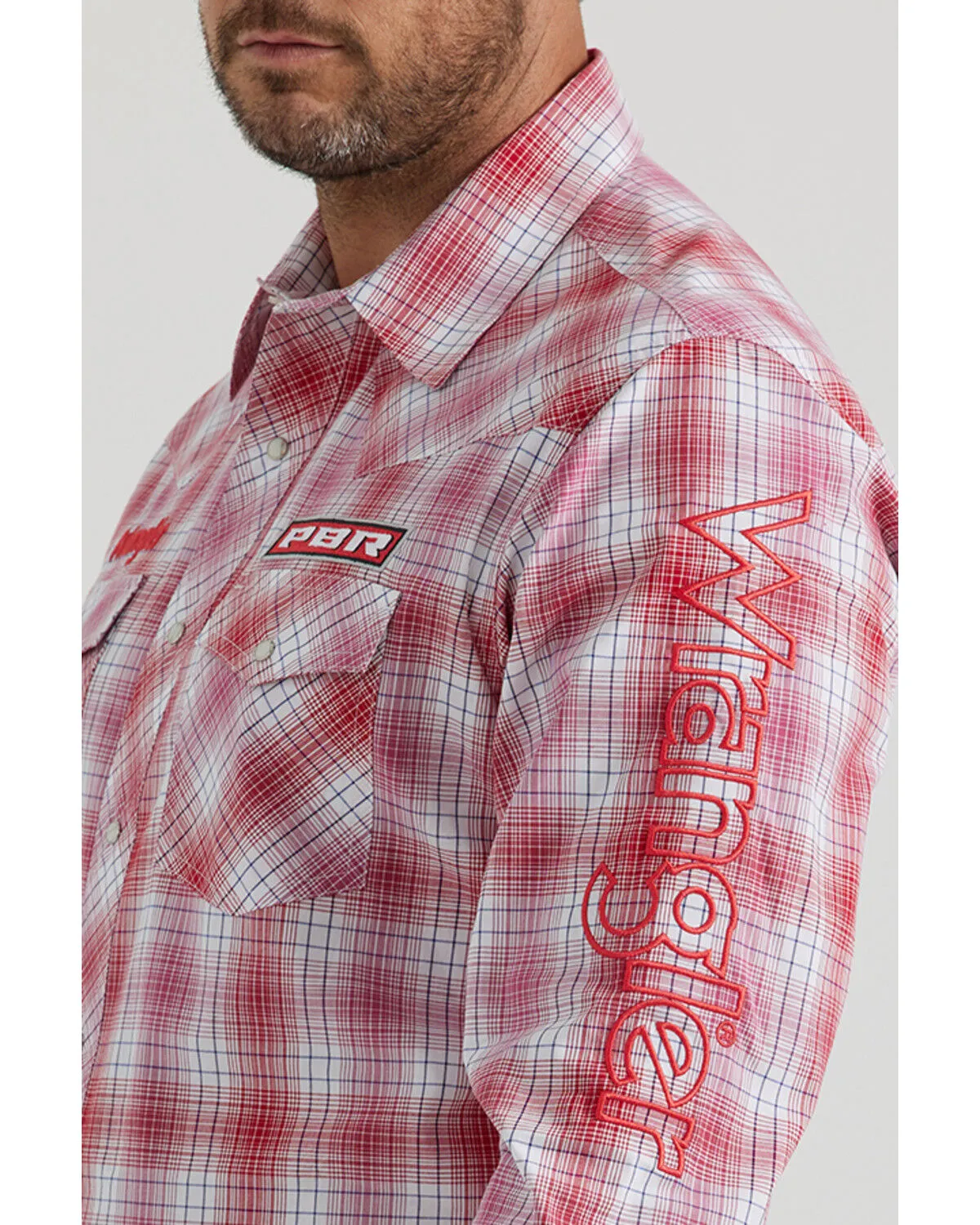 Product Name:  Wrangler Men's PBR Logo Plaid Print Long Sleeve Snap Western Shirt - Tall