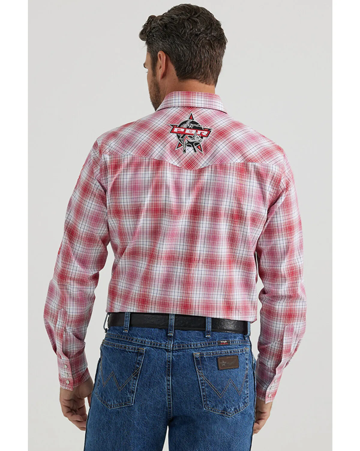 Product Name:  Wrangler Men's PBR Logo Plaid Print Long Sleeve Snap Western Shirt - Tall