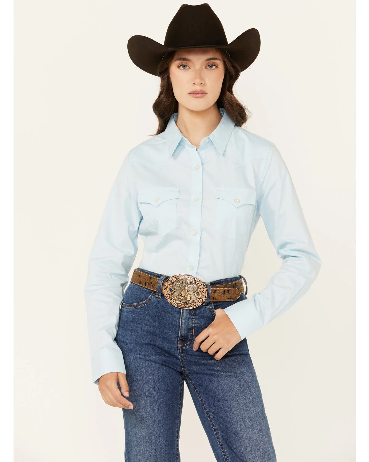 Product Name:  Wrangler Retro Women's Solid Long Sleeve Button-Down Stretch Western Shirt