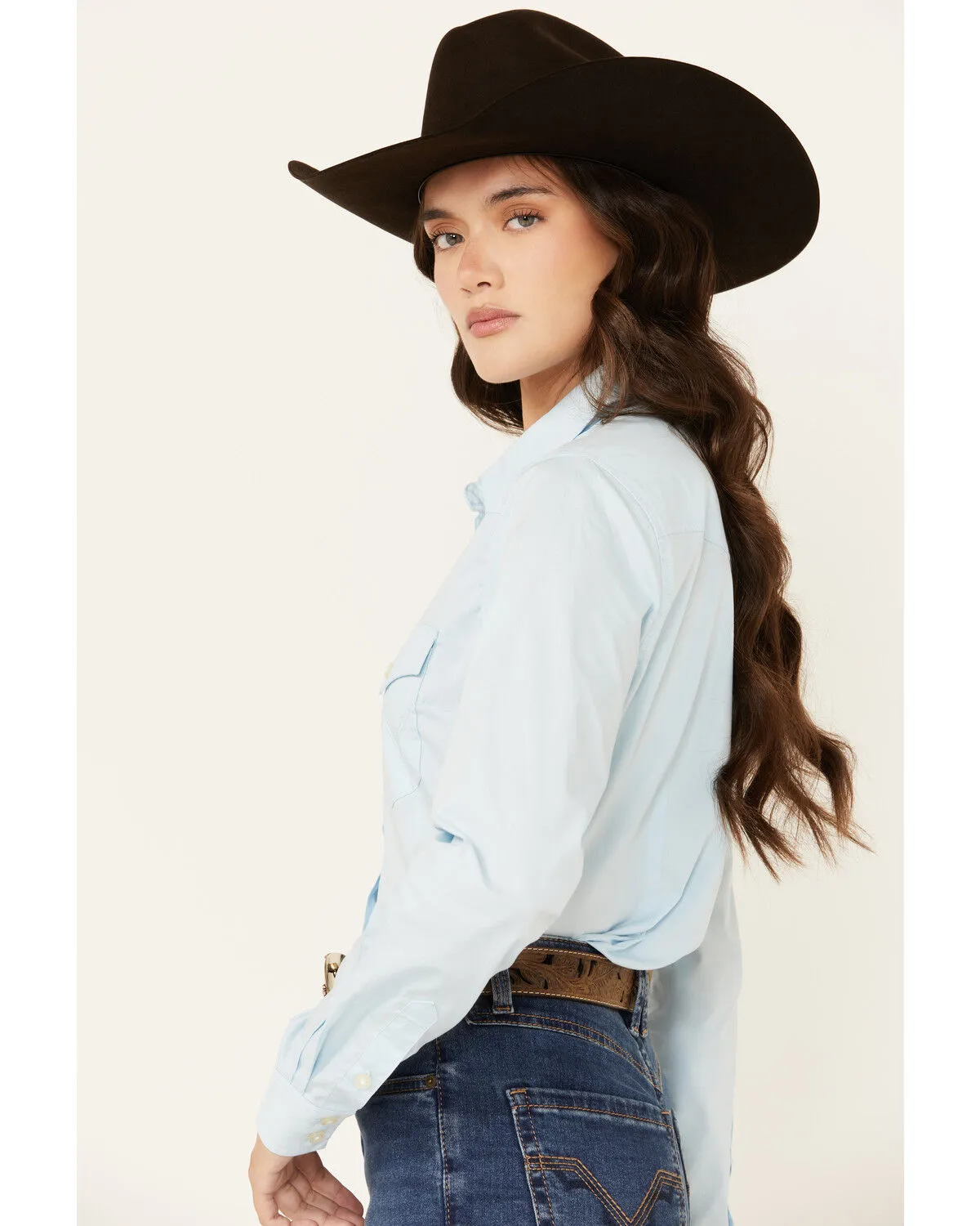 Product Name:  Wrangler Retro Women's Solid Long Sleeve Button-Down Stretch Western Shirt