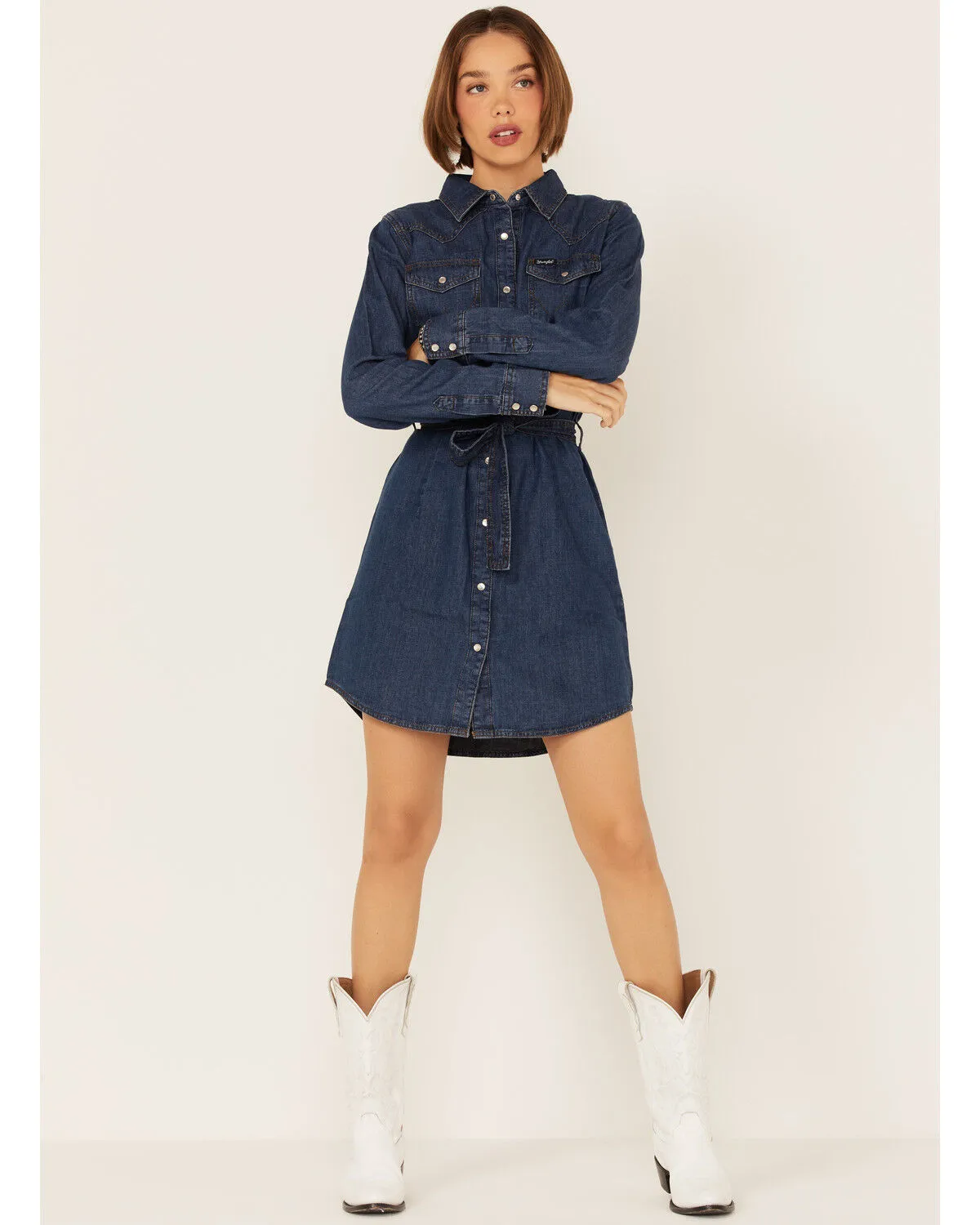 Product Name:  Wrangler Women's Dark Denim Washed Long Sleeve Western Shirt Dress