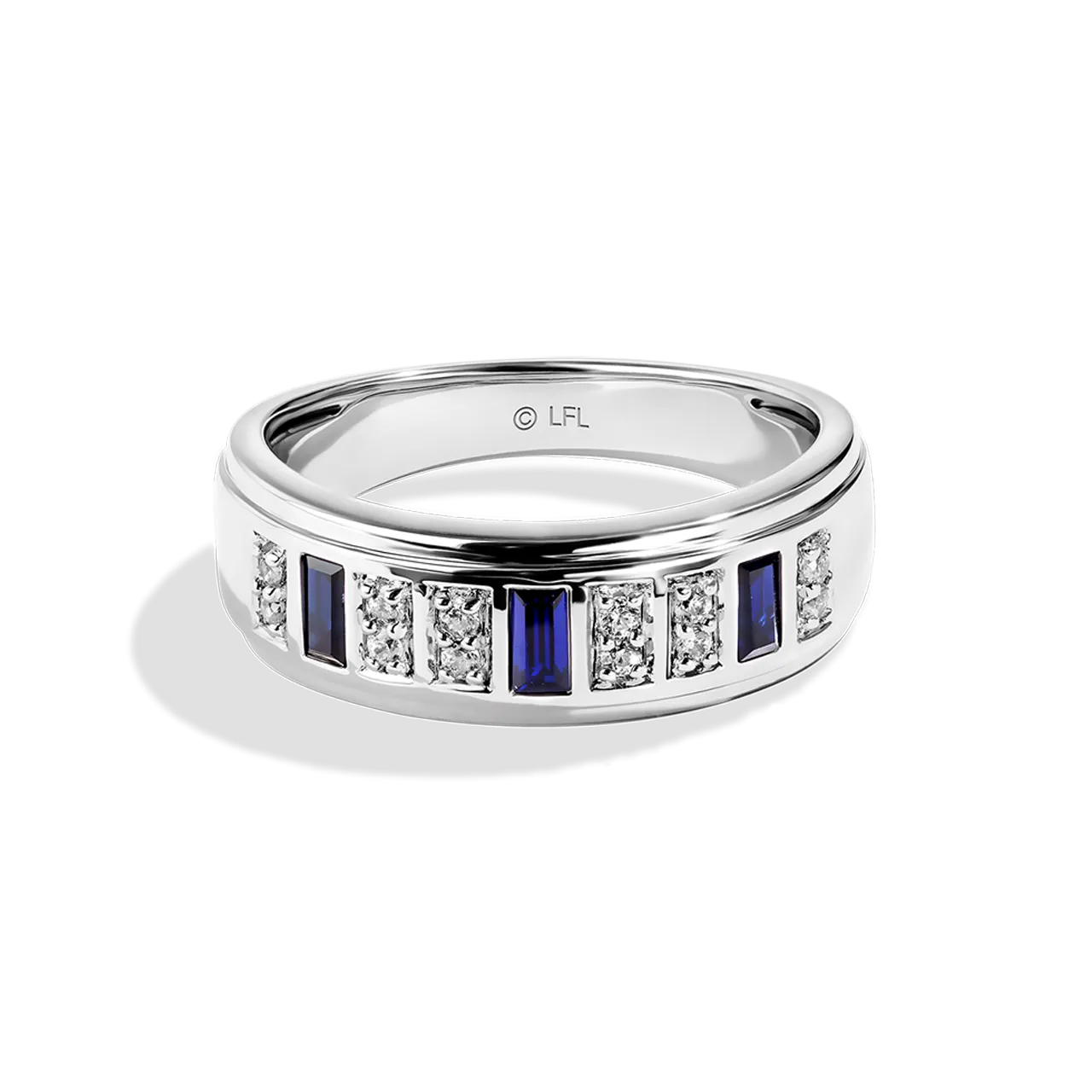 R2 SERIES WOMEN'S BAND 1/5 CT.TW. White Diamonds and Blue Sapphire 14K White Gold